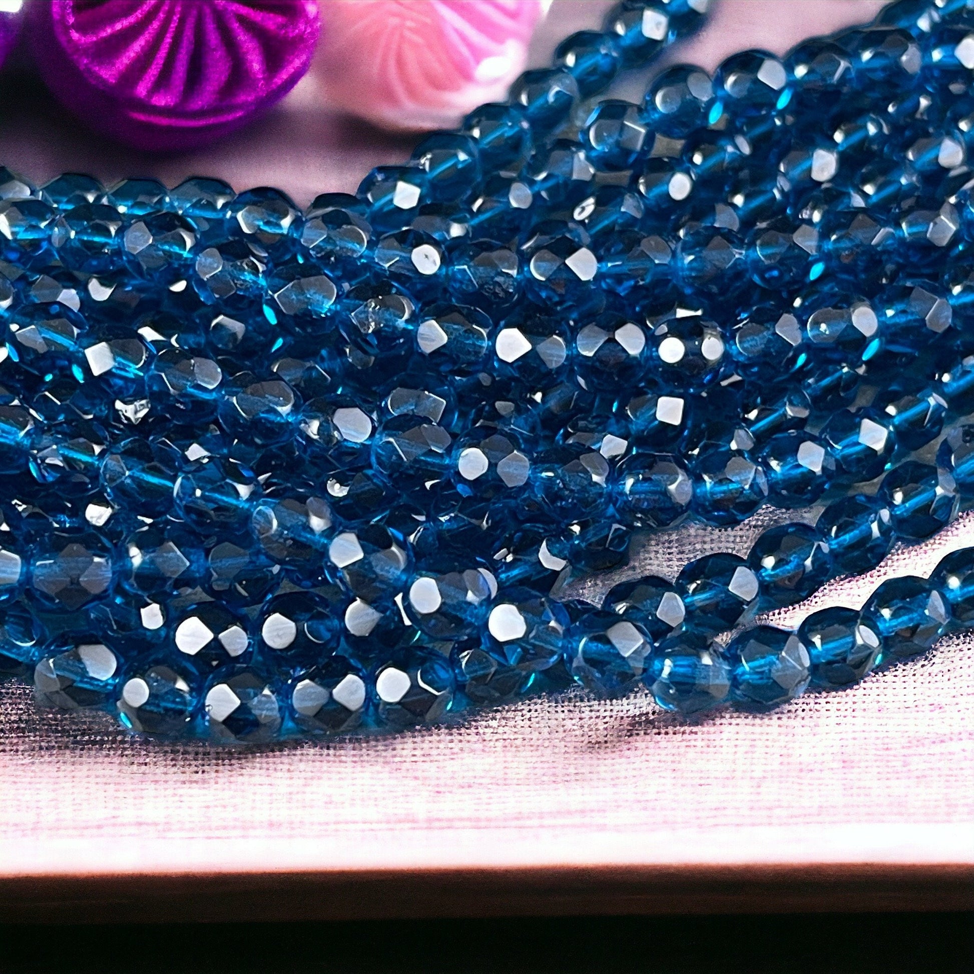 6mm Capri Blue Faceted Beads - Czech Glass Beads - Transparent Capri Blue Round Beads (FP6/SM-6008) * Qty 25