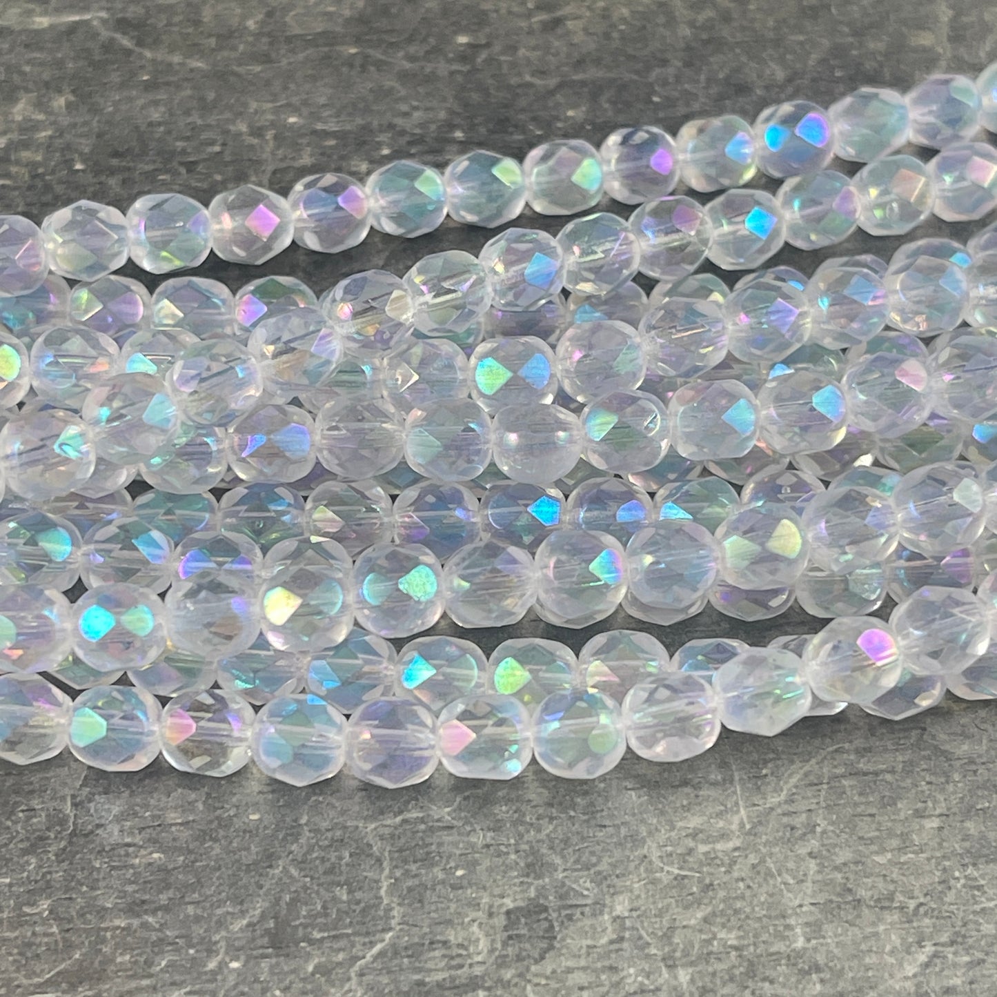 6mm Crystal with Full AB Finish, 6mm Faceted Czech Glass Beads, Crystal Luster Fire Polished Beads (FP6/SM-XX0003) * Qty. 25