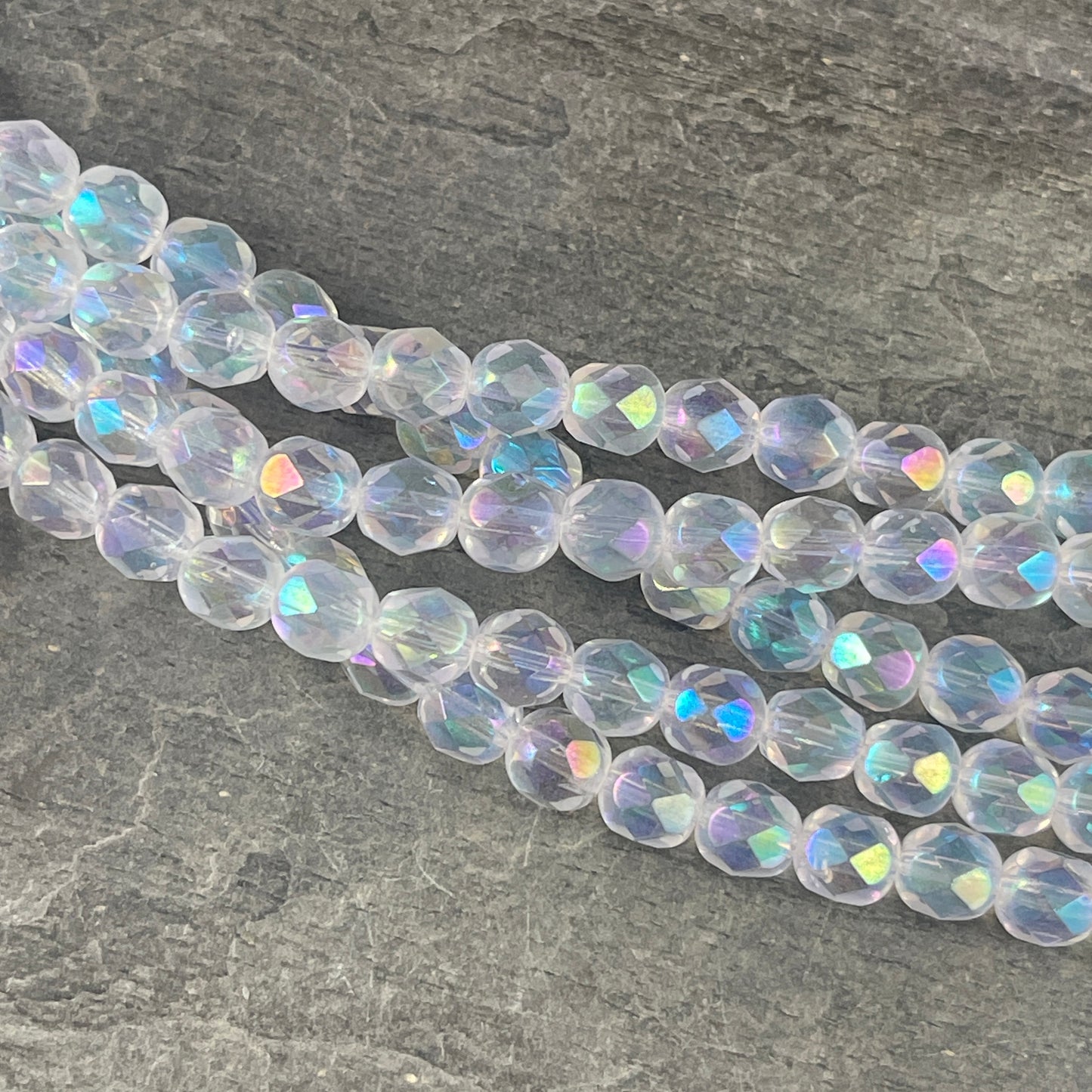 6mm Crystal with Full AB Finish, 6mm Faceted Czech Glass Beads, Crystal Luster Fire Polished Beads (FP6/SM-XX0003) * Qty. 25