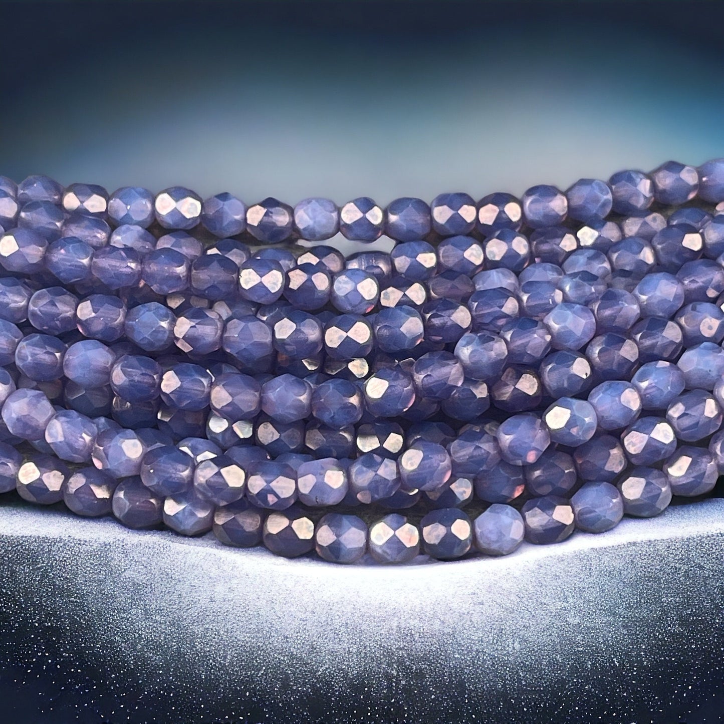 Czech Glass - 6mm Faceted Round Beads - Milky Amethyst with MoonDust Finish (FP6/SM-MD22310) * Qty. 25