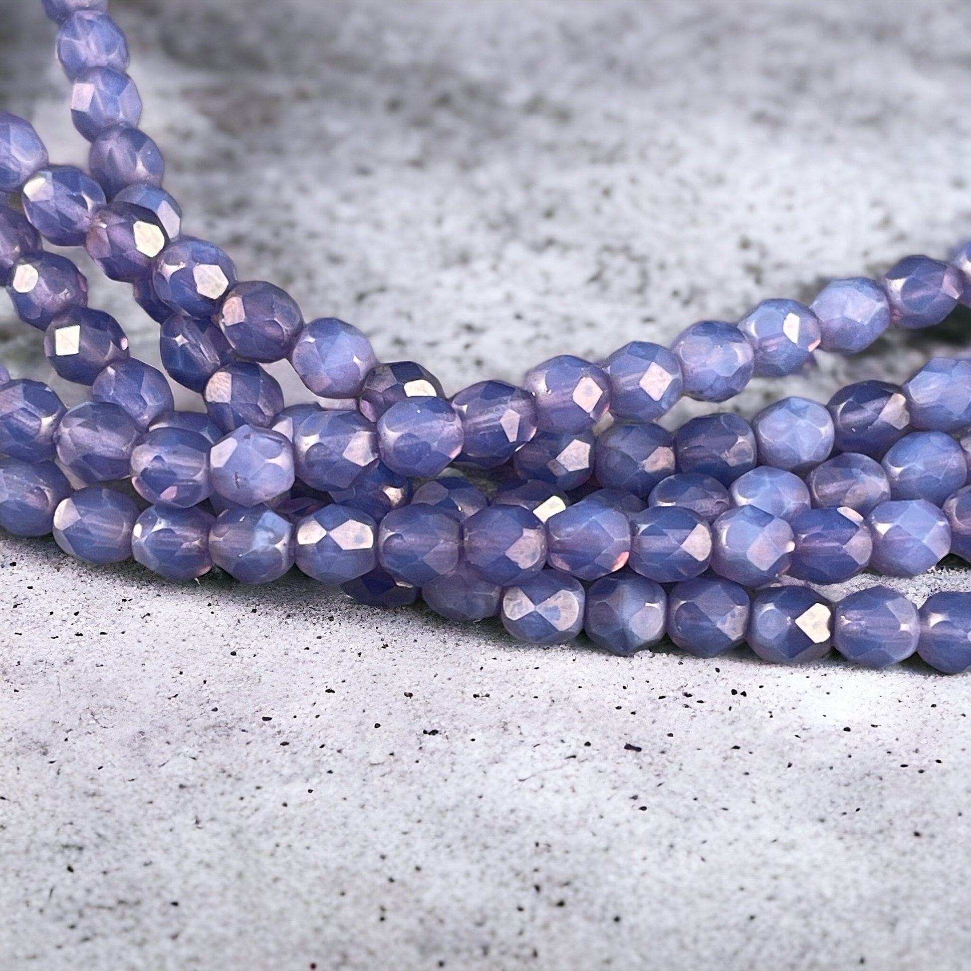 Czech Glass - 6mm Faceted Round Beads - Milky Amethyst with MoonDust Finish (FP6/SM-MD22310) * Qty. 25