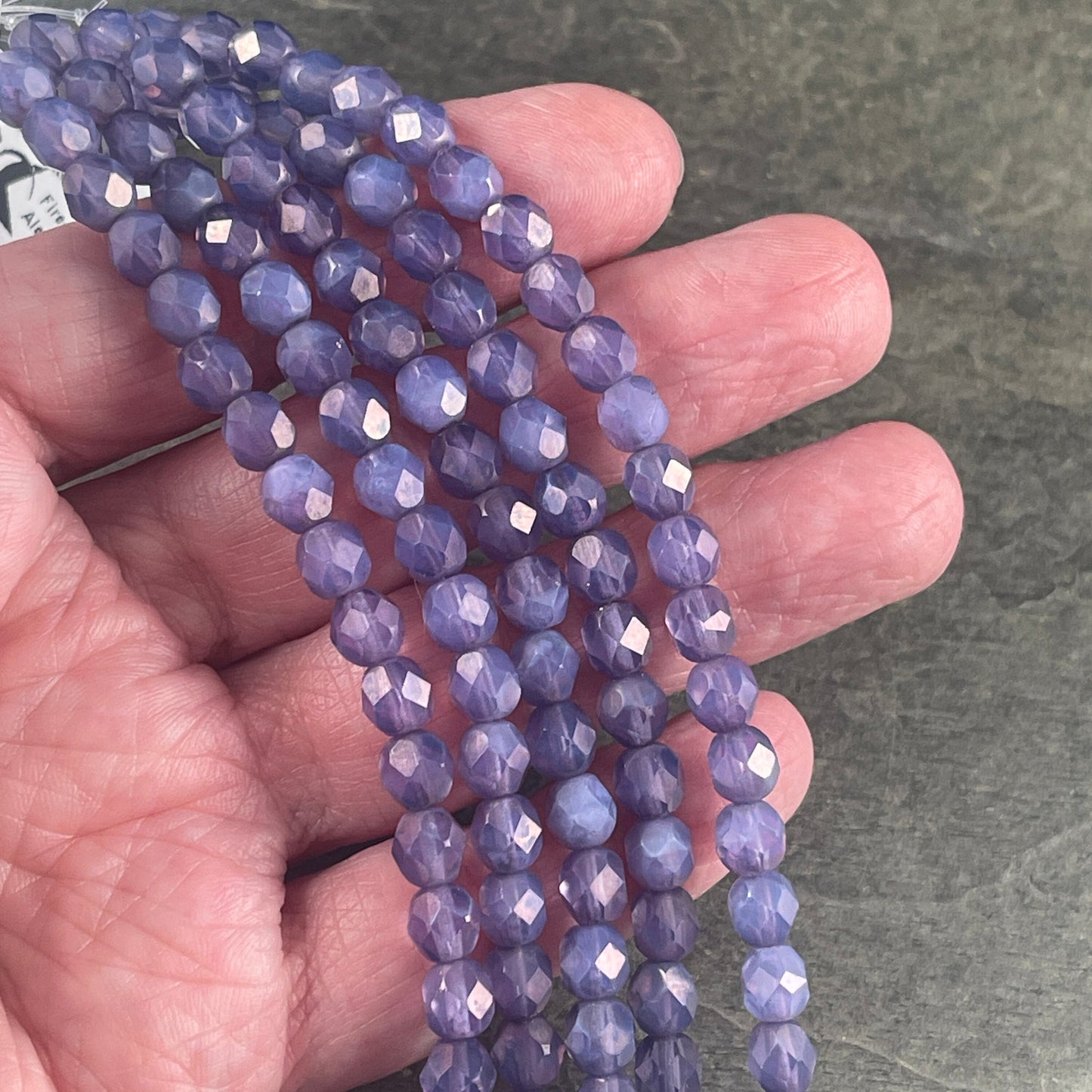 6mm Czech Glass Beads, Purple Luster Faceted Fire Polished Beads - Milky Amethyst with MoonDust Finish (FP6/SM-MD22310) * Qty. 25