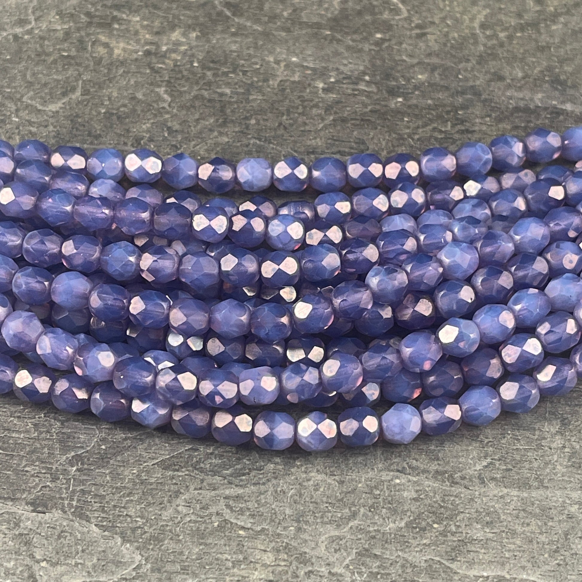 6mm Czech Glass Beads, Purple Luster Faceted Fire Polished Beads - Milky Amethyst with MoonDust Finish (FP6/SM-MD22310) * Qty. 25