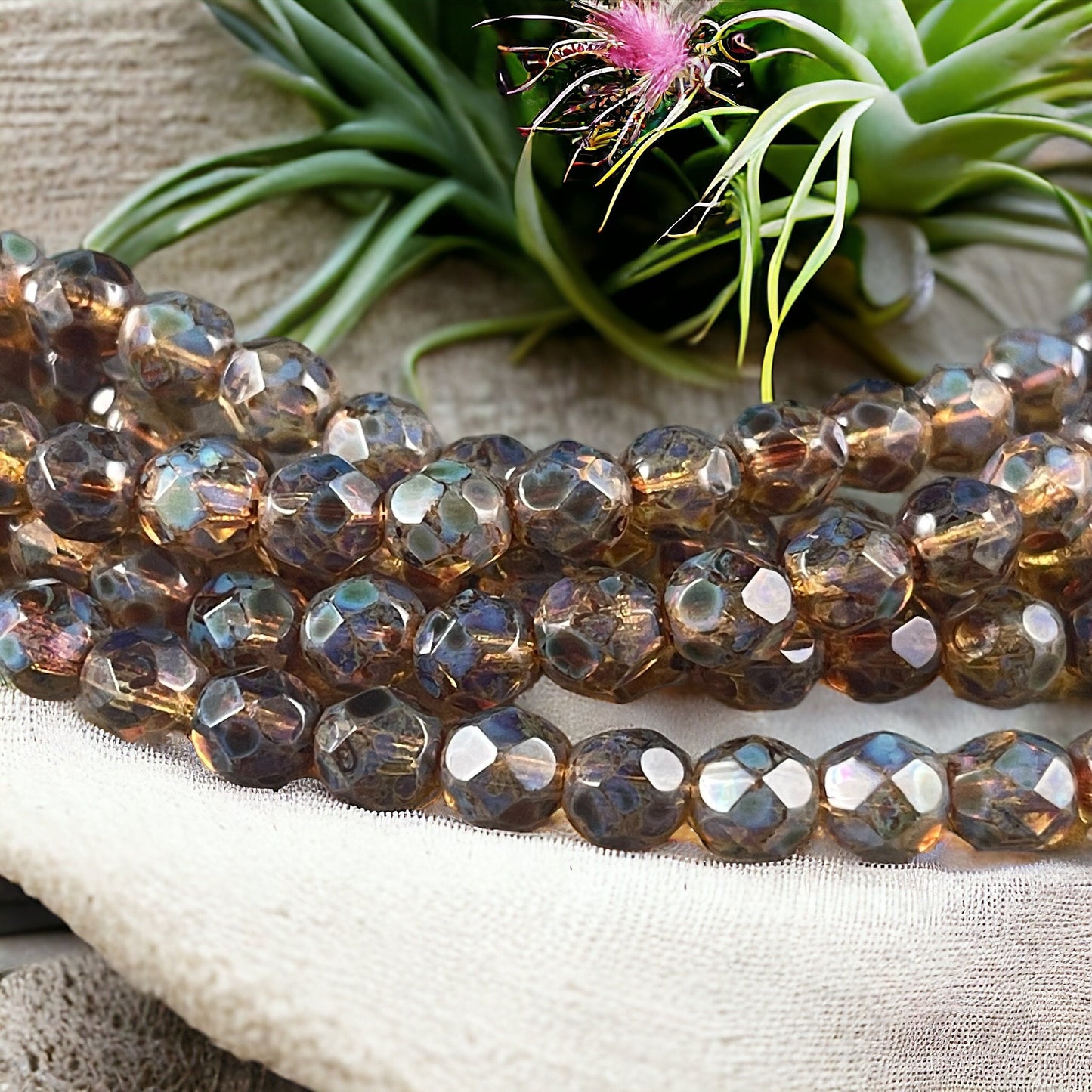 Rustic Brown Picasso Beads, 6mm Czech Glass Faceted Beads - Crystal with Full Picasso Finish (FP6/SM-T0003) * Qty 25