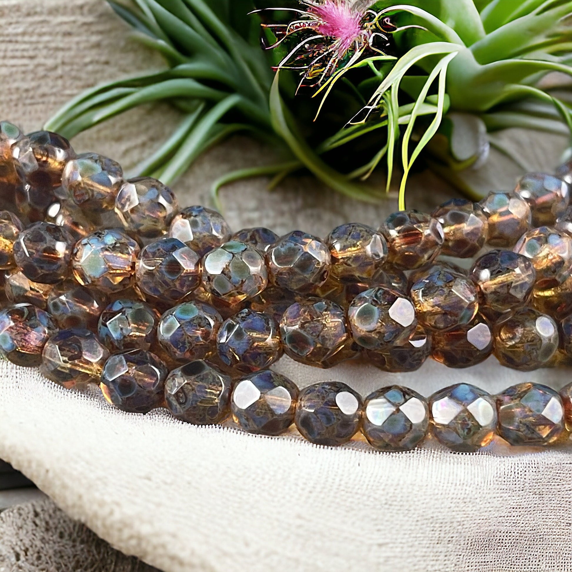 Rustic Brown Picasso Beads, 6mm Czech Glass Faceted Beads - Crystal with Full Picasso Finish (FP6/SM-T0003) * Qty 25