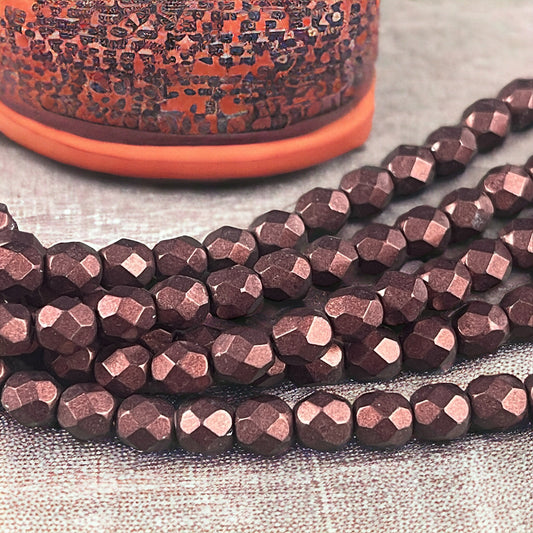 Czech Glass Beads - 6mm Brown Faceted Round Beads - Colortrends Chicory Coffee, Matte Satin Brown (FP6/SM-07B01) * Qty. 25