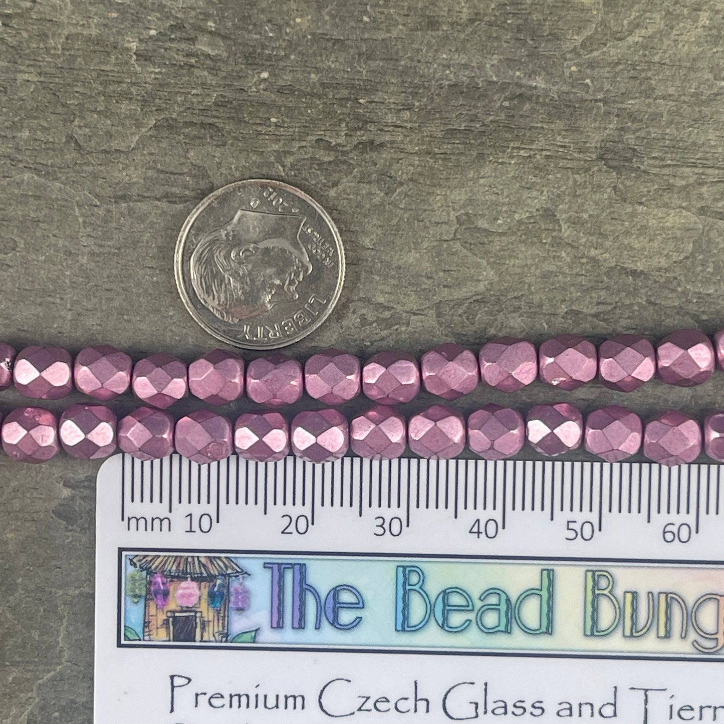 Purplish Pink Czech Glass Beads - 6mm Fire Polished Faceted Round Beads - Golden Orchid Pink Metallic Beads (FP6/SM-08A03) * Qty. 25