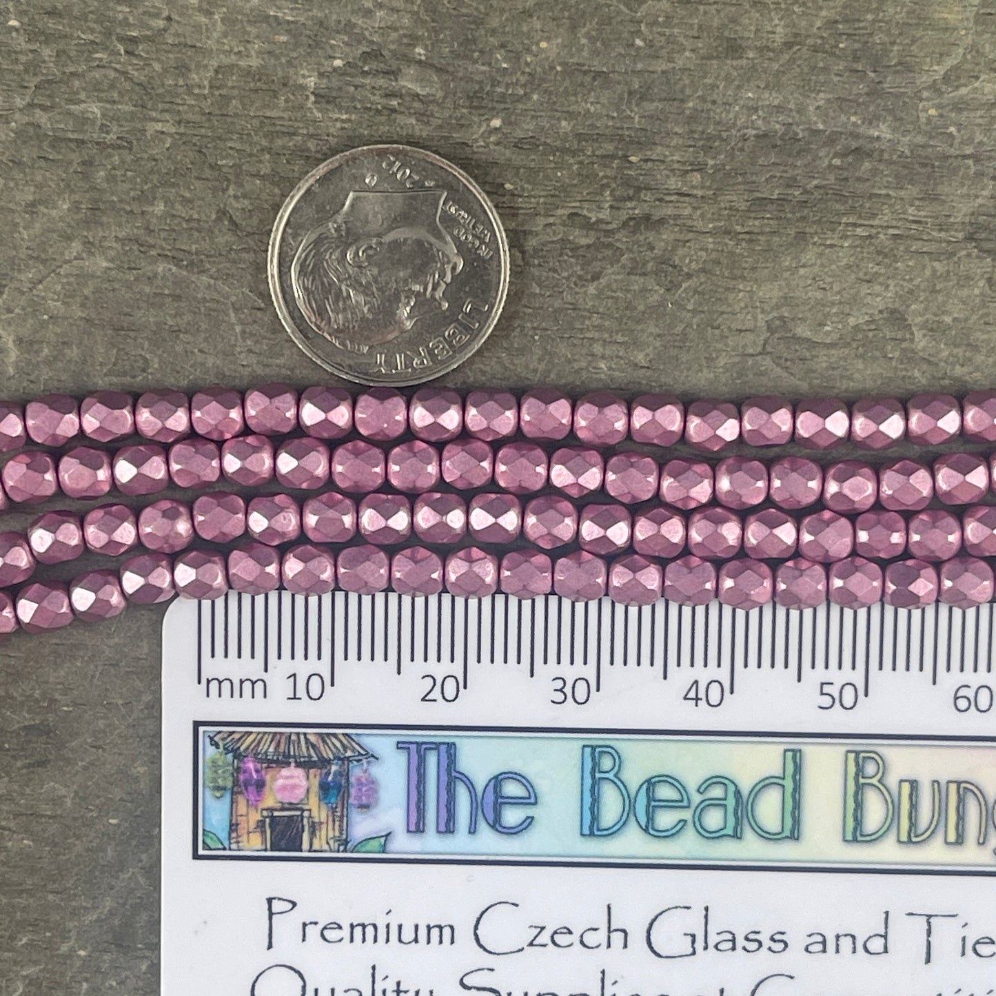 Purplish Pink Czech Glass Beads - 4mm Fire Polished Faceted Round Beads - Golden Orchid Pink Metallic Beads (FP4/SM-08A03) * Qty. 50