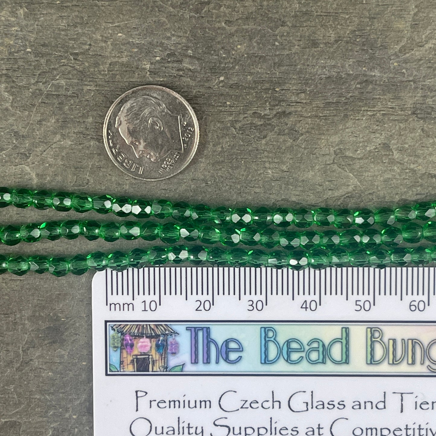 Emerald Green Czech Glass Beads - 4mm Faceted Round Beads - Transparent Medium Green Beads (FP4/SM-5014) * Qty 50