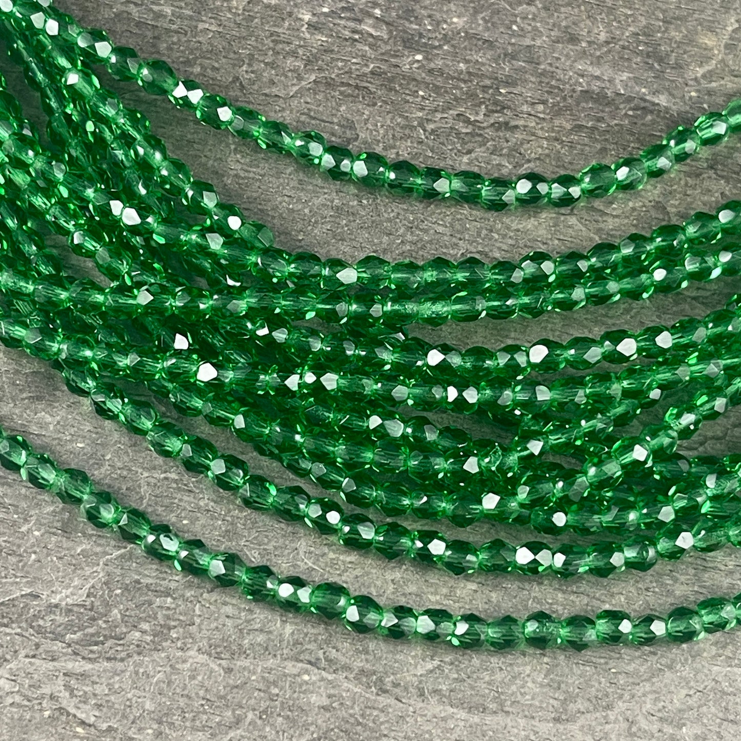 Emerald Green Czech Glass Beads - 4mm Faceted Round Beads - Transparent Medium Green Beads (FP4/SM-5014) * Qty 50