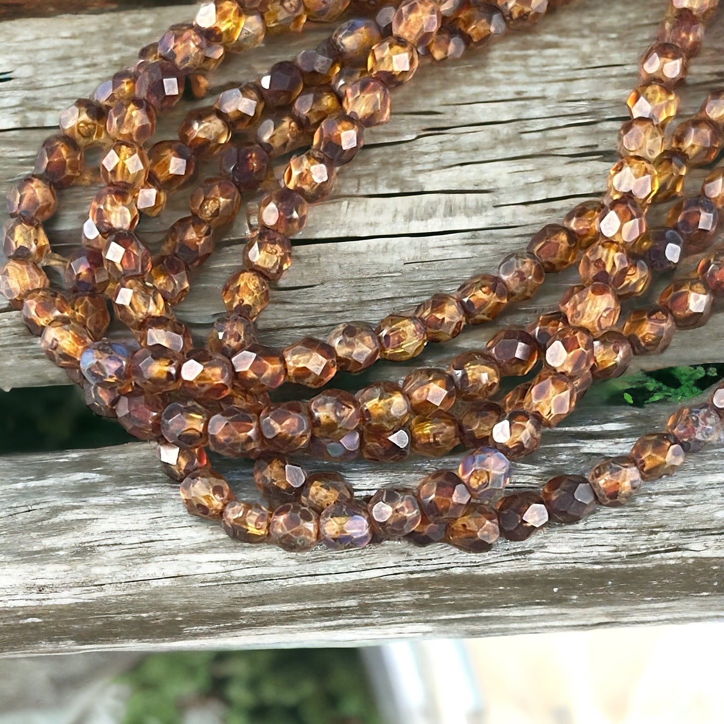 Czech Beads - 4mm Faceted Round Brown Picasso Beads, Crystal with Full Picasso and Matte Finish (FP4/SM-TM0003) * Qty. 50