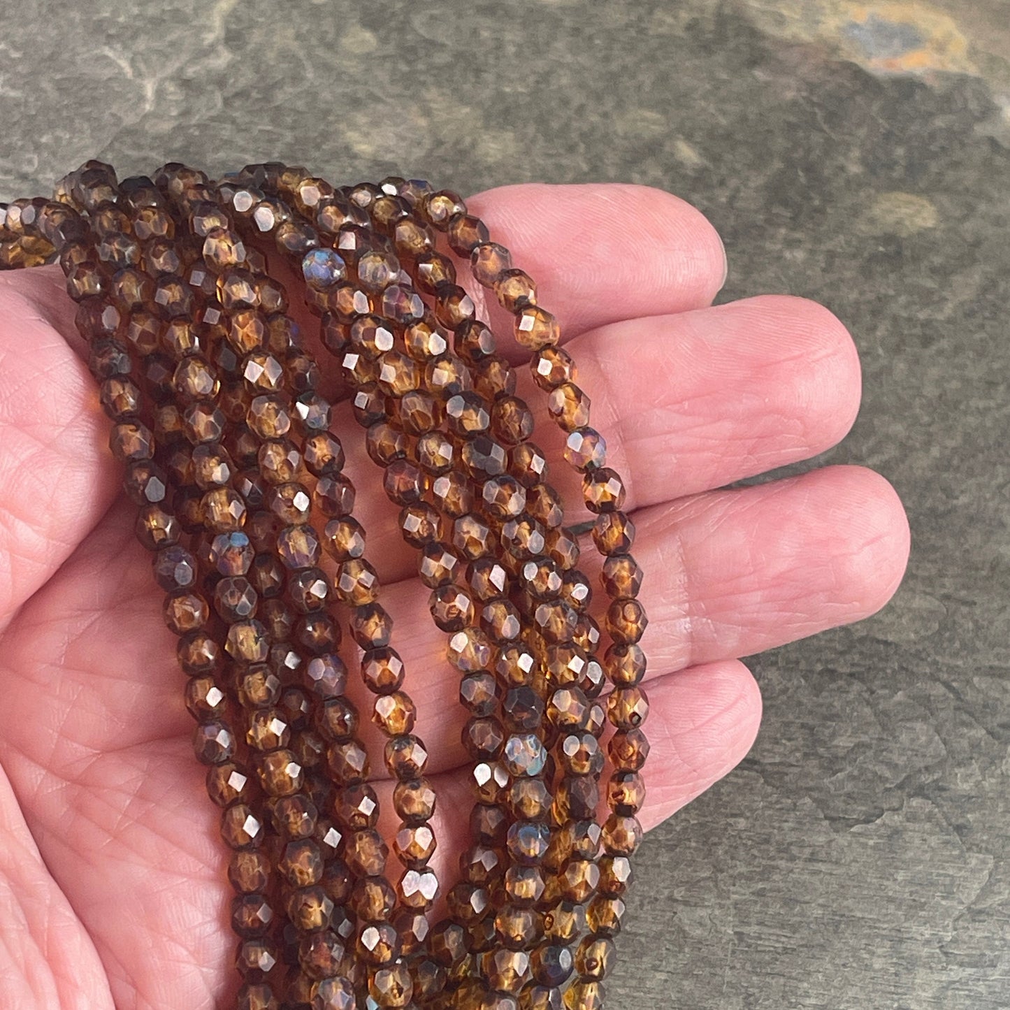 Matte Brown Picasso Beads, 4mm Czech Glass Faceted Beads - Crystal with Full Picasso and Matte Finish (FP4/SM-TM0003) * Qty. 50