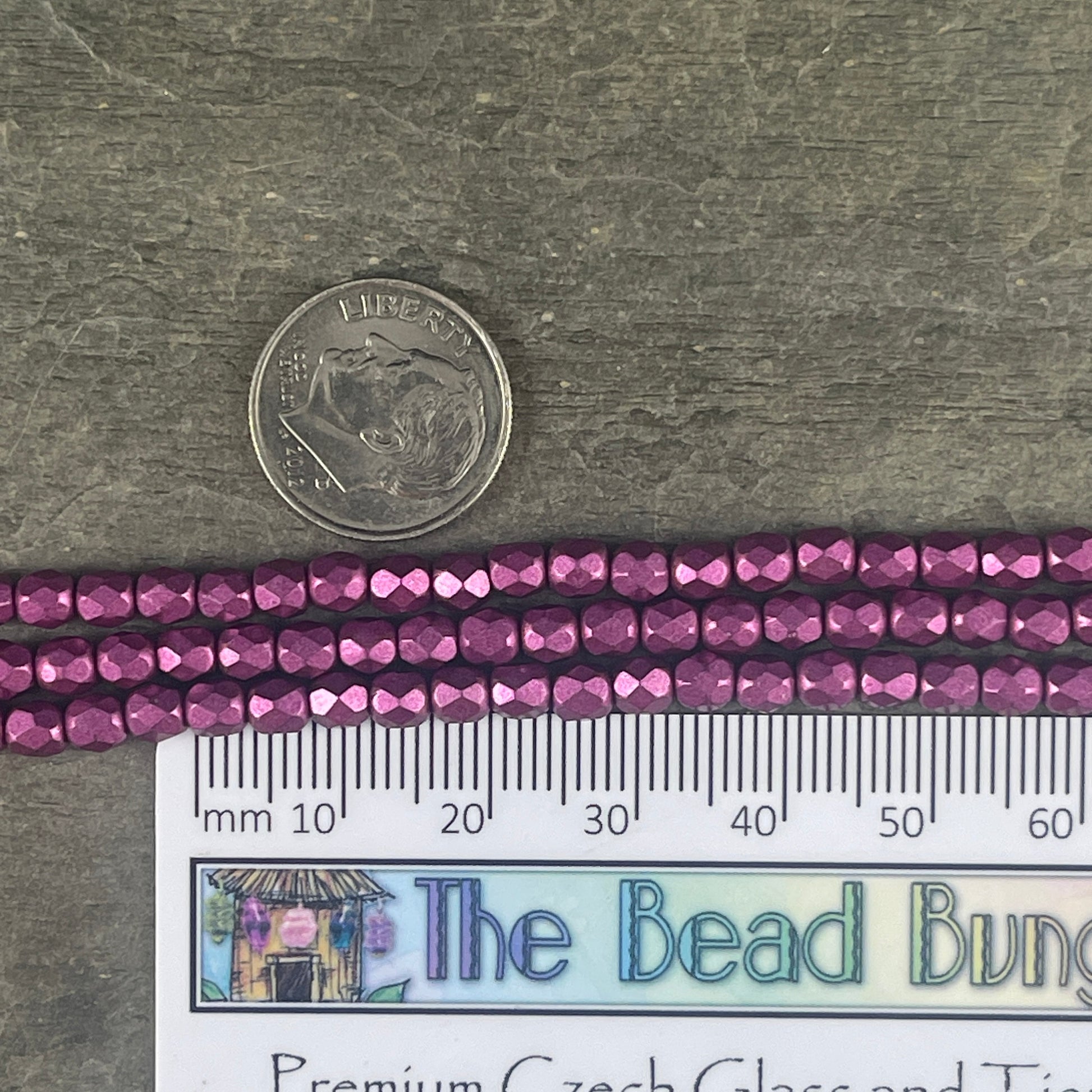 4mm Fuchsia Czech Glass Beads - 4mm Faceted Round Beads, Opaque Fuchsia with Satin Matte Metallic Finish (FP4/SM-08A04) * Qty. 50