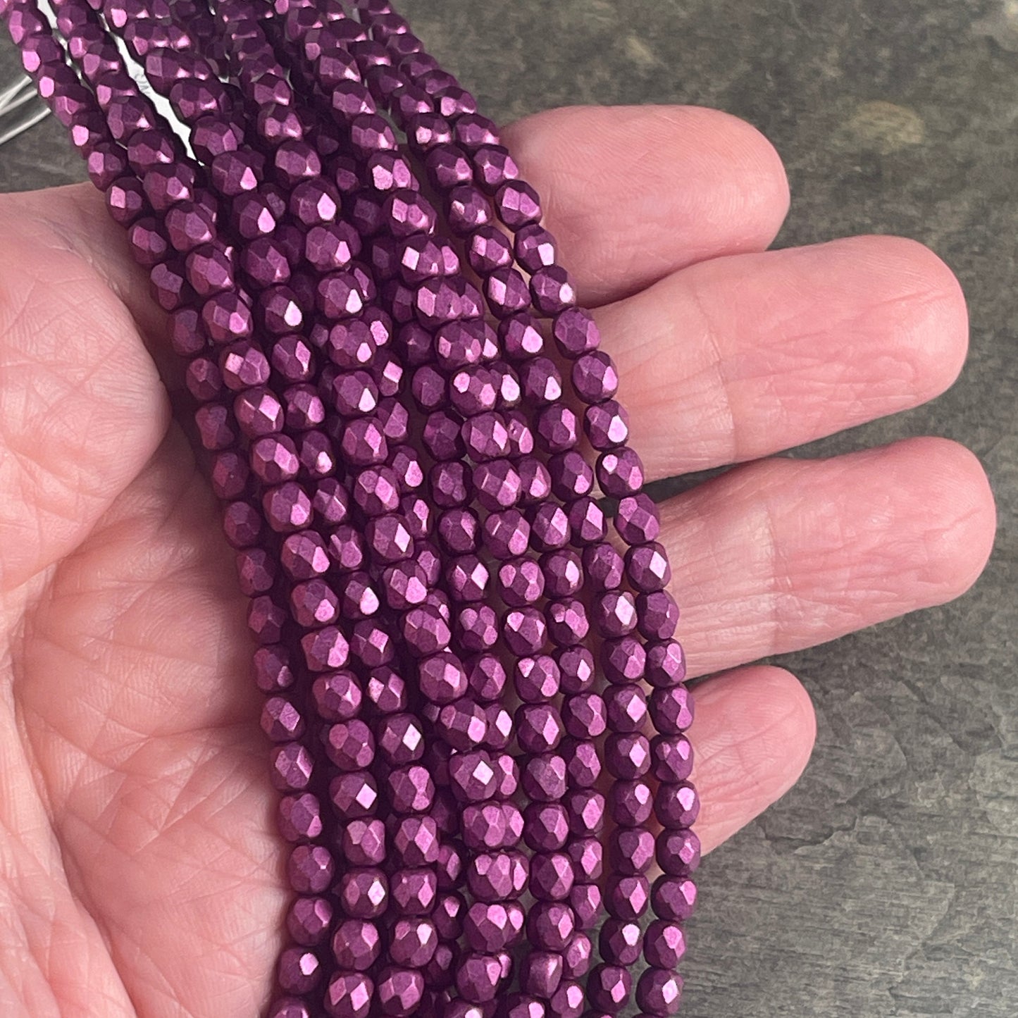 4mm Fuchsia Czech Glass Beads - 4mm Faceted Round Beads, Opaque Fuchsia with Satin Matte Metallic Finish (FP4/SM-08A04) * Qty. 50