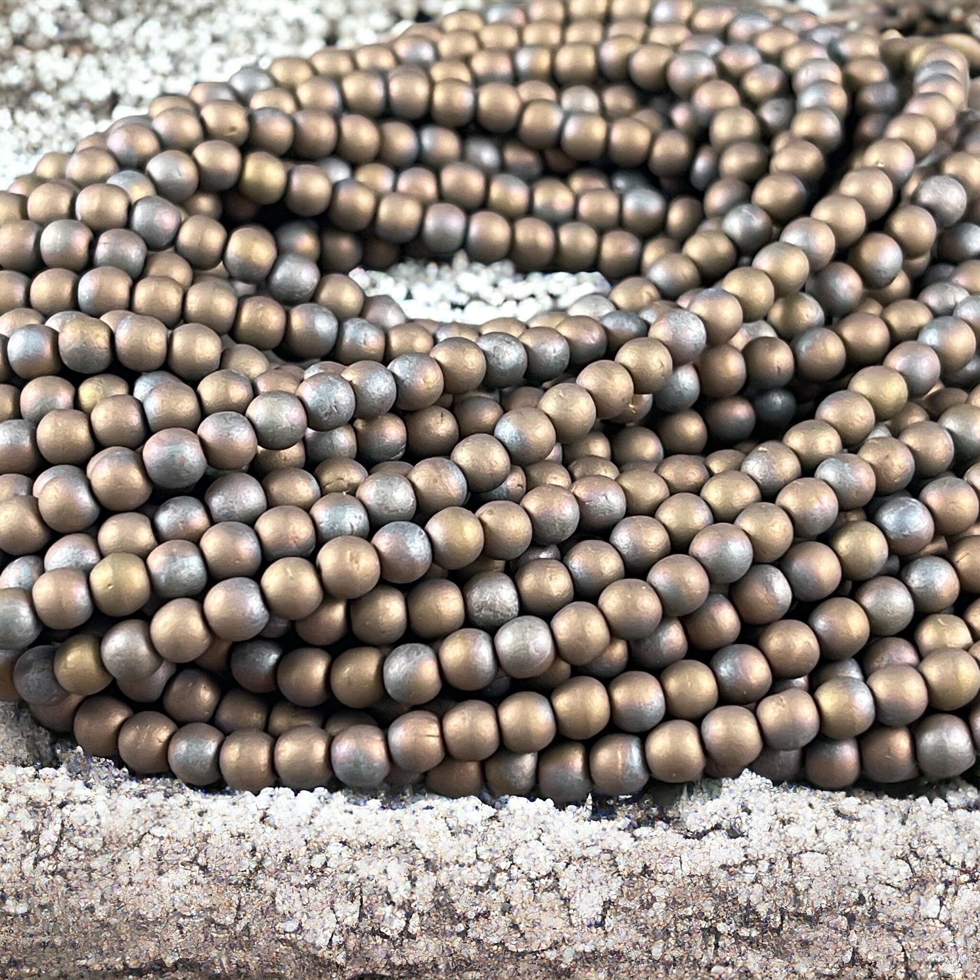Czech Beads - 4mm Round, Matte Oxidized Bronze Glass Beads (D4/SM-M15768) * 100 Beads