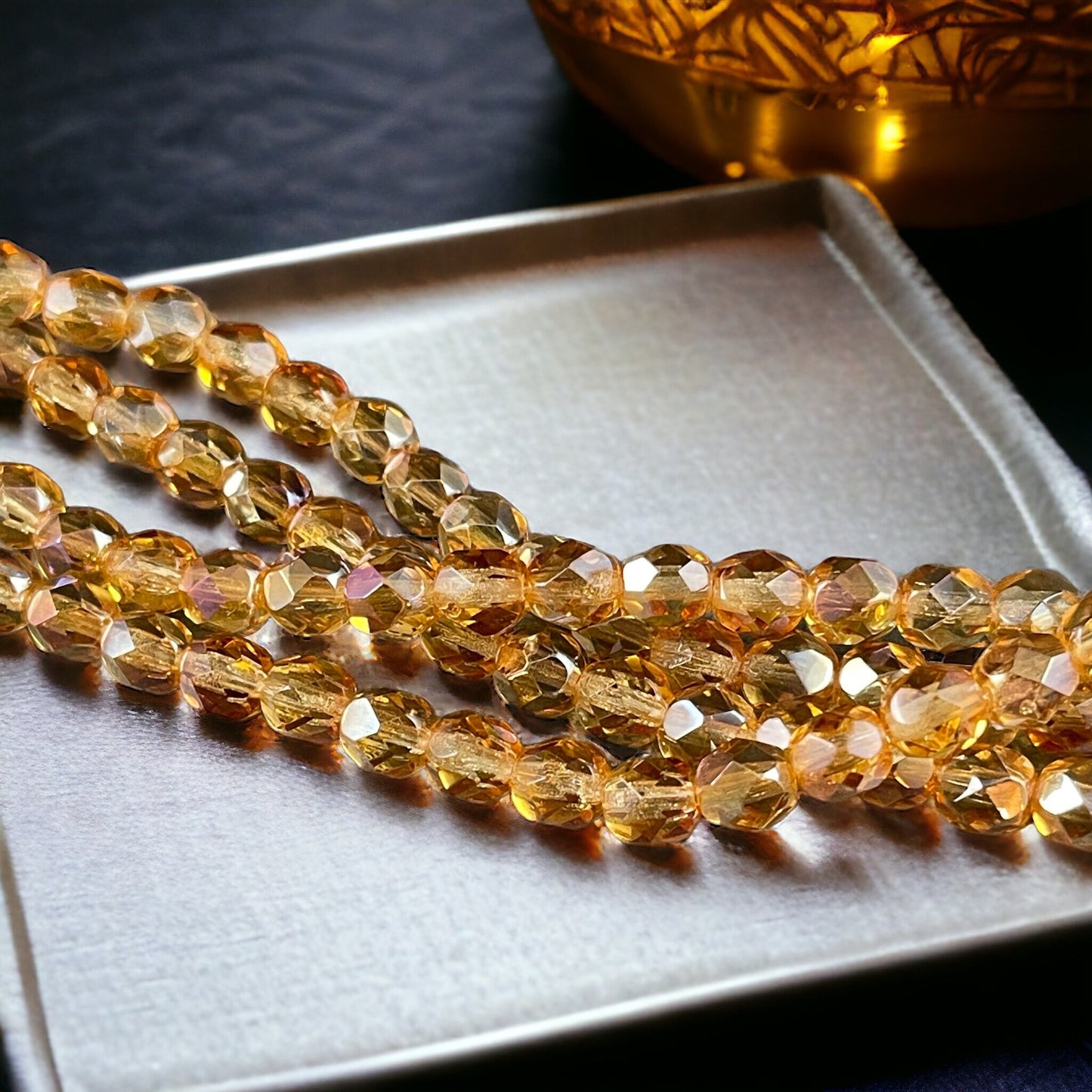 Transparent Gold Beads - 6mm Golden Celsian Czech Glass Beads - Light Topaz Celsian Faceted Round Bead (FP6/SM-Z1002) * Qty. 25