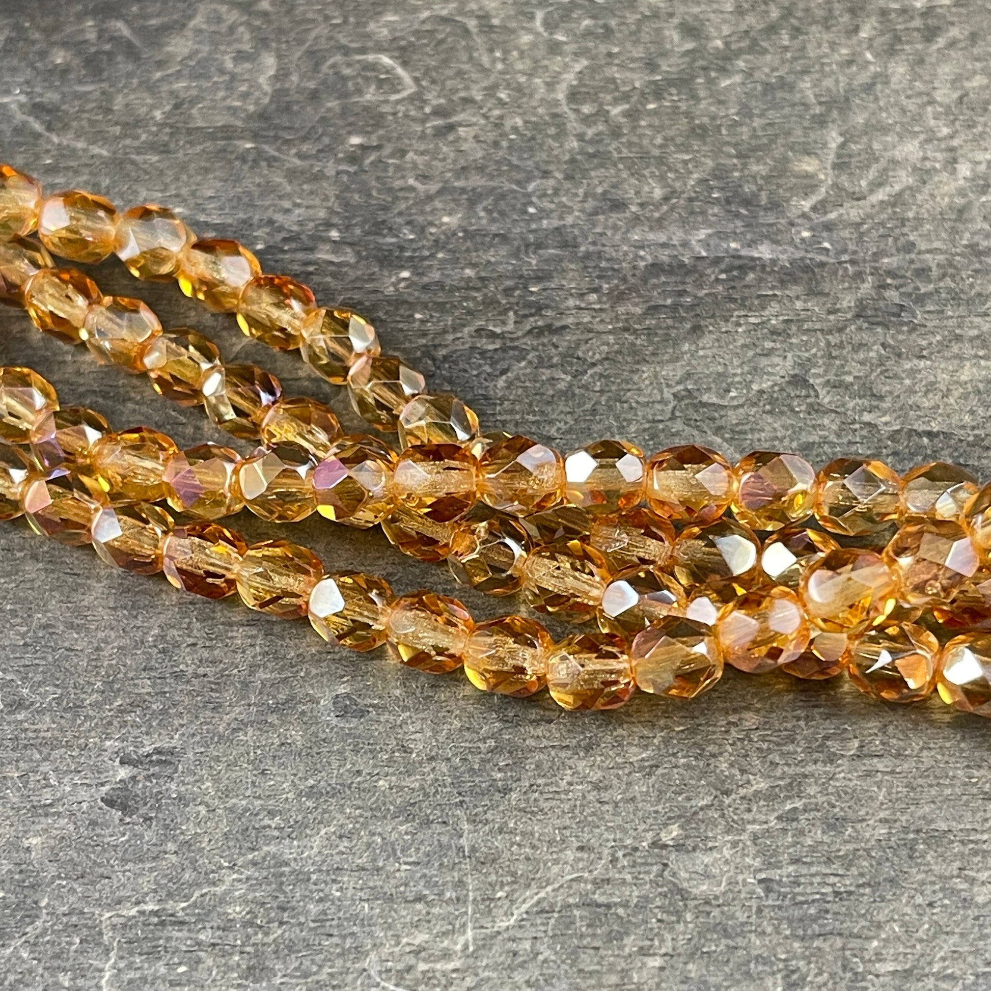 Transparent Gold Beads - 6mm Golden Celsian Czech Glass Beads - Light Topaz Celsian Faceted Round Bead (FP6/SM-Z1002) * Qty. 25
