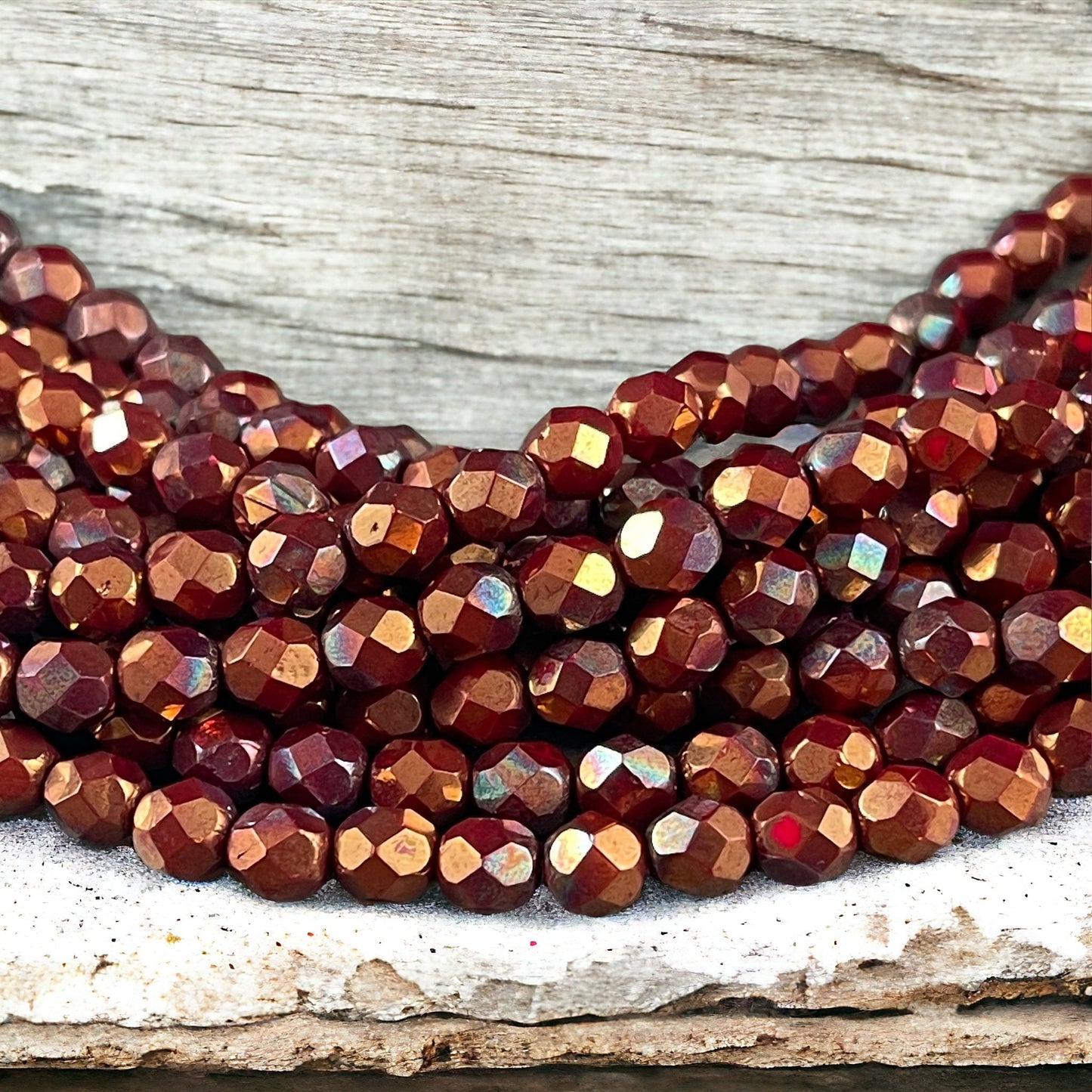 Bronze Chestnut Red, 6mm Fire Polished Faceted Beads, Czech Glass Beads, Bronze Luster Reddish Brown Glass Beads (FP6/SM-B9320) * Qty. 25