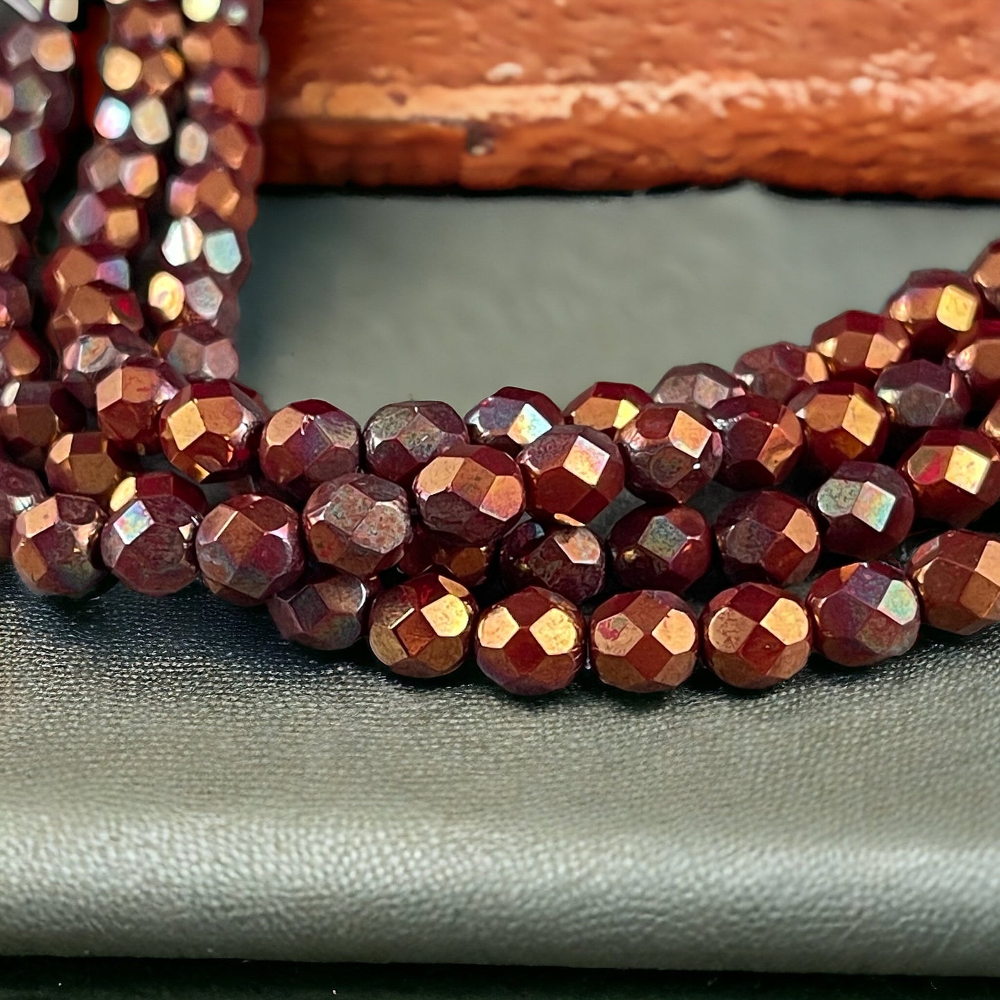 Bronze Chestnut Red, 6mm Fire Polished Faceted Beads, Czech Glass Beads, Bronze Luster Reddish Brown Glass Beads (FP6/SM-B9320) * Qty. 25