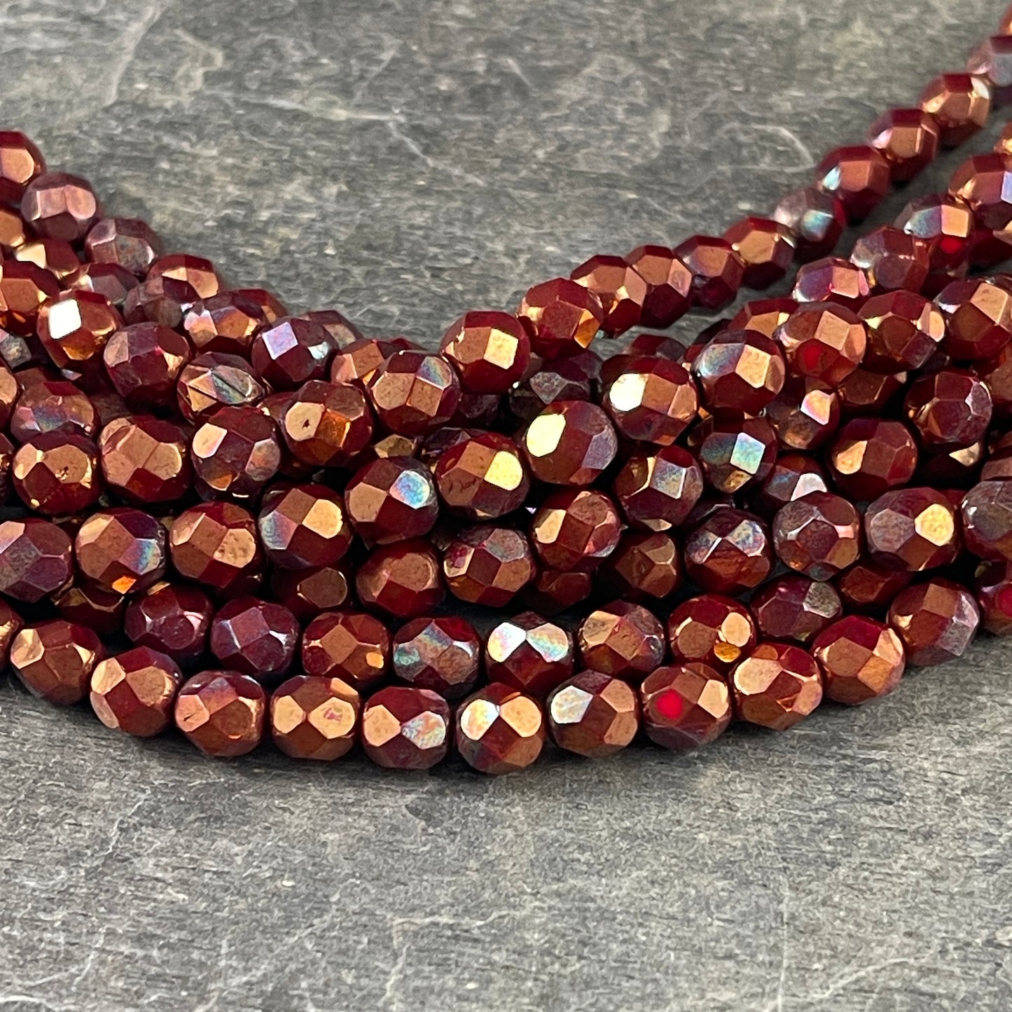 Bronze Chestnut Red, 6mm Fire Polished Faceted Beads, Czech Glass Beads, Bronze Luster Reddish Brown Glass Beads (FP6/SM-B9320) * Qty. 25