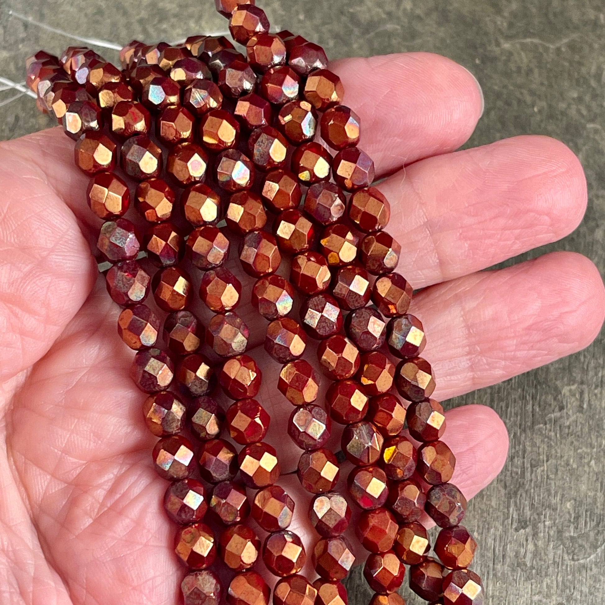 Bronze Chestnut Red, 6mm Fire Polished Faceted Beads, Czech Glass Beads, Bronze Luster Reddish Brown Glass Beads (FP6/SM-B9320) * Qty. 25