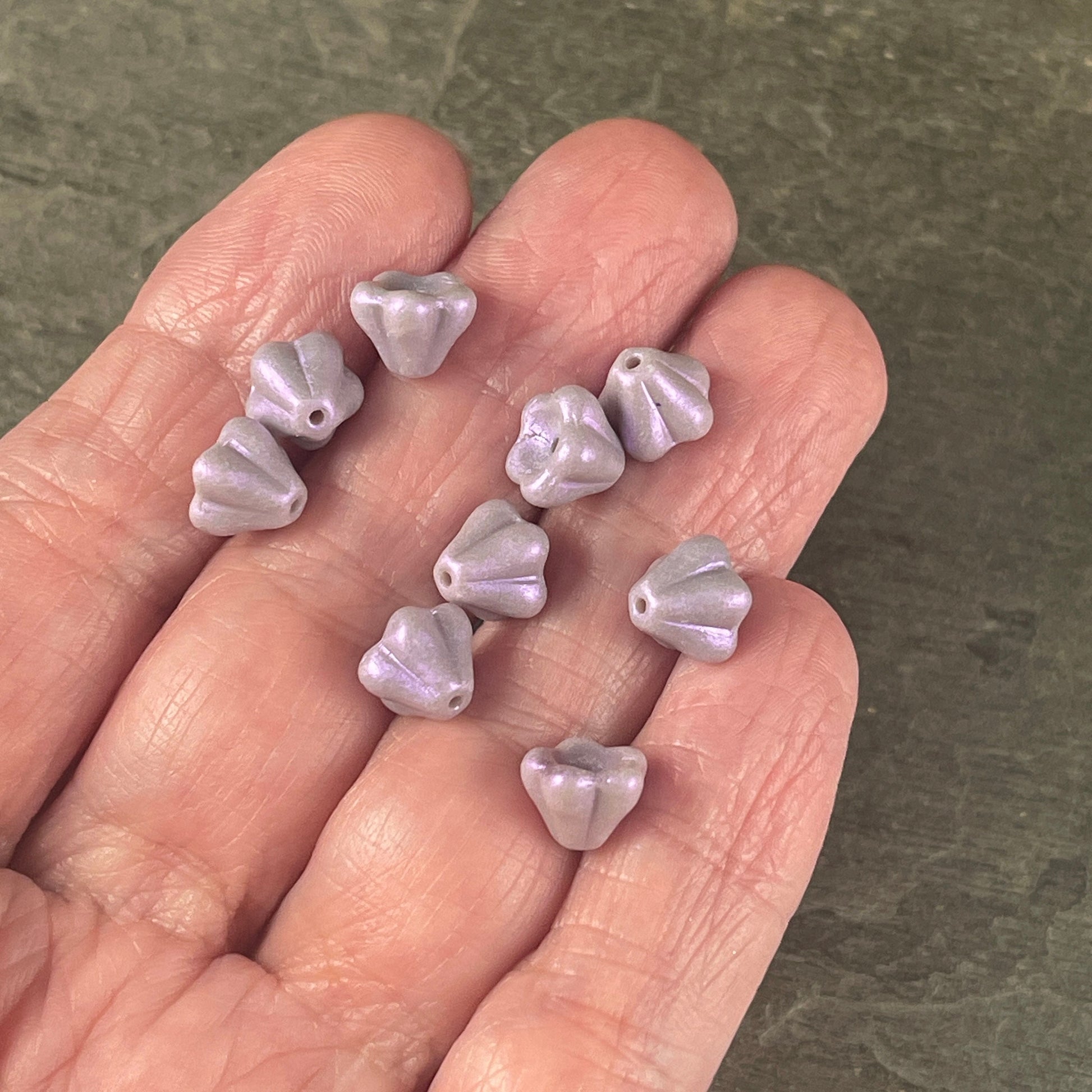 Pale Purple Czech Glass Bell Flower 8x6mm Lavender Flower with Opalescent Finish - Czech Flower Beads (BF/SM-S19C23020) * Qty 12