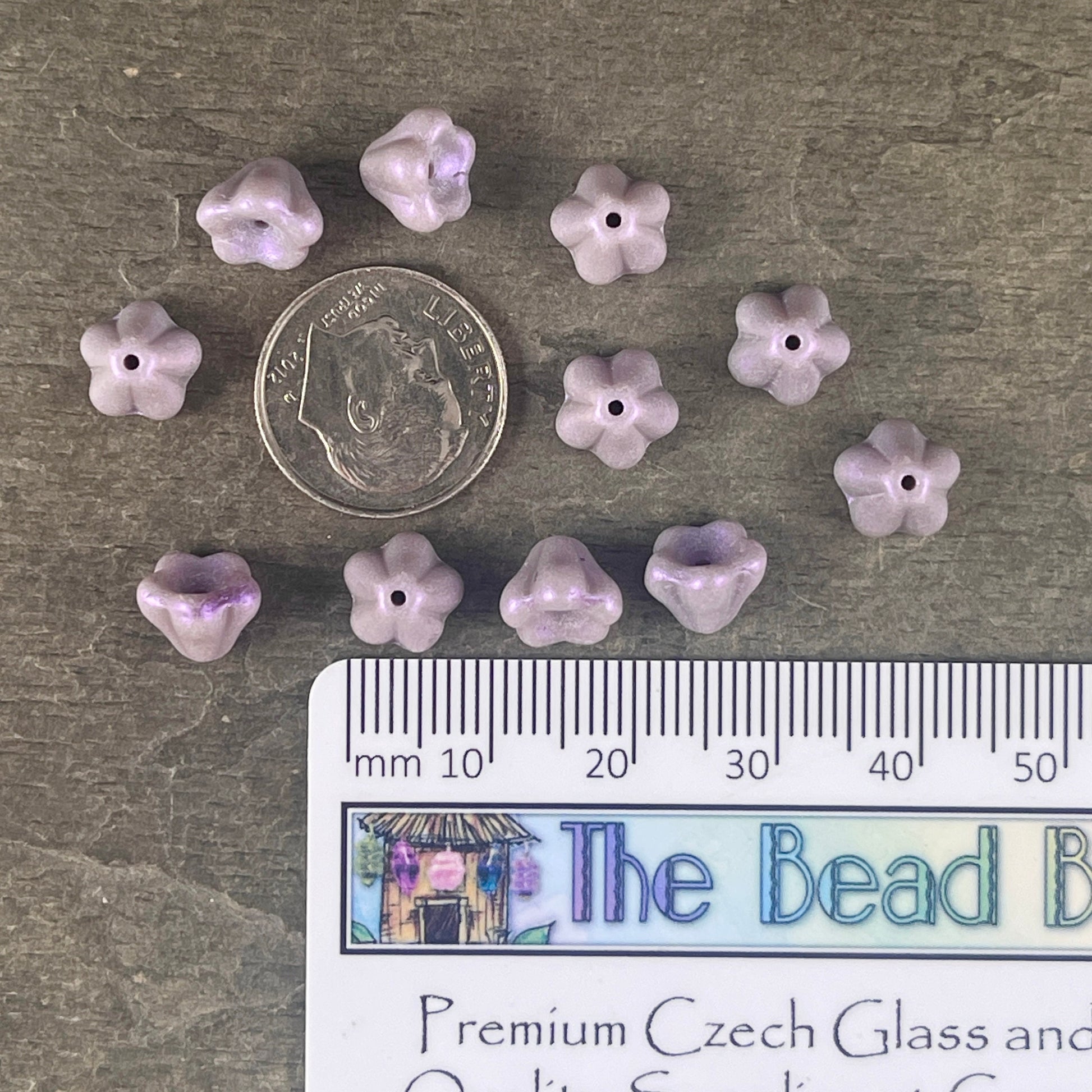 Pale Purple Czech Glass Bell Flower 8x6mm Lavender Flower with Opalescent Finish - Czech Flower Beads (BF/SM-S19C23020) * Qty 12