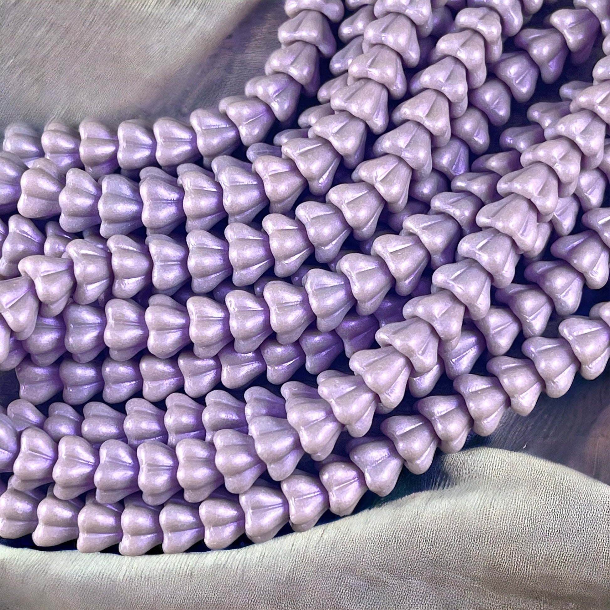 Pale Purple Czech Glass Bell Flower 8x6mm Lavender Flower with Opalescent Finish - Czech Flower Beads (BF/SM-S19C23020) * Qty 12