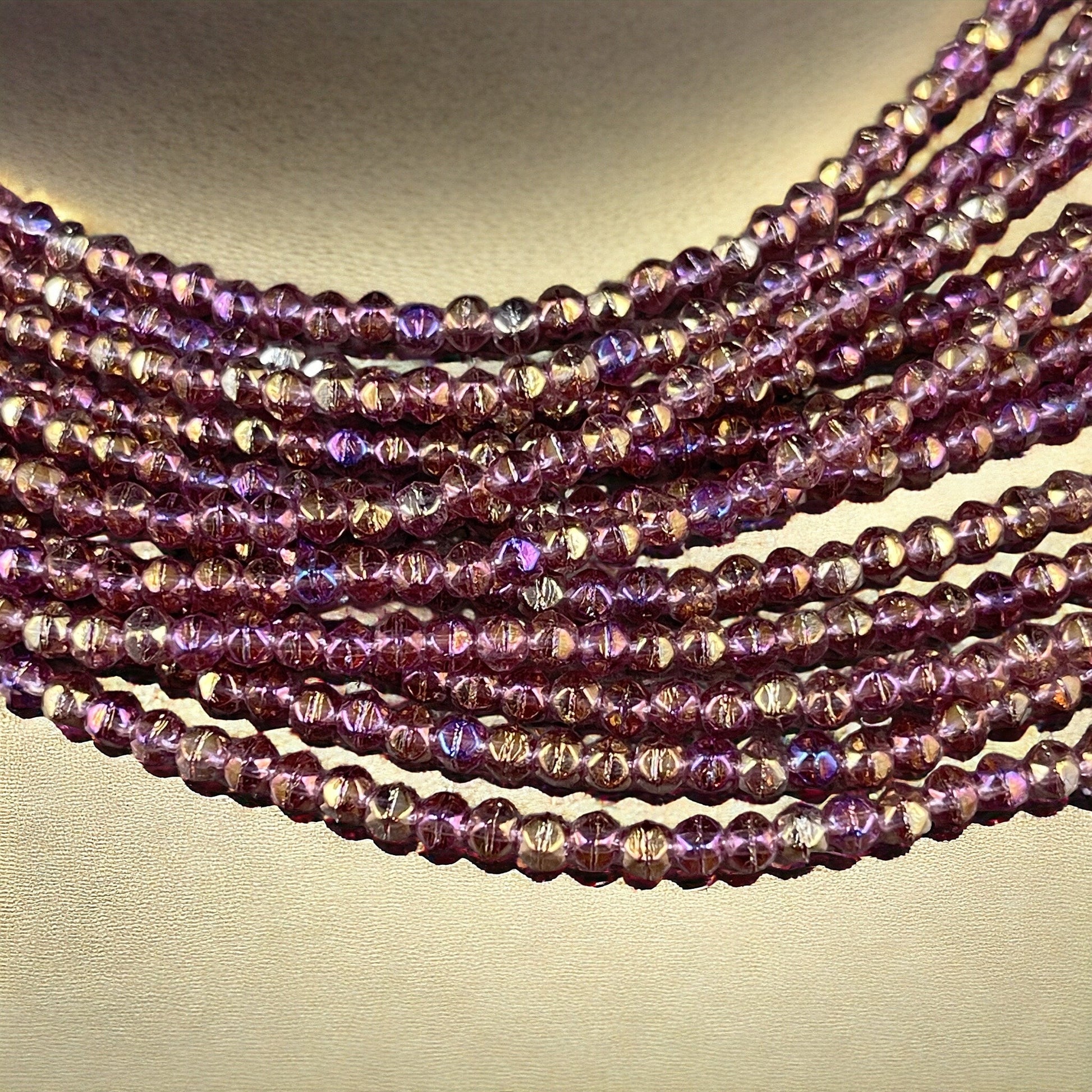 Czech Glass Beads - 3mm English Cut Beads, Purple Luster Beads (EC3/SM-LR2006) * Qty. 50