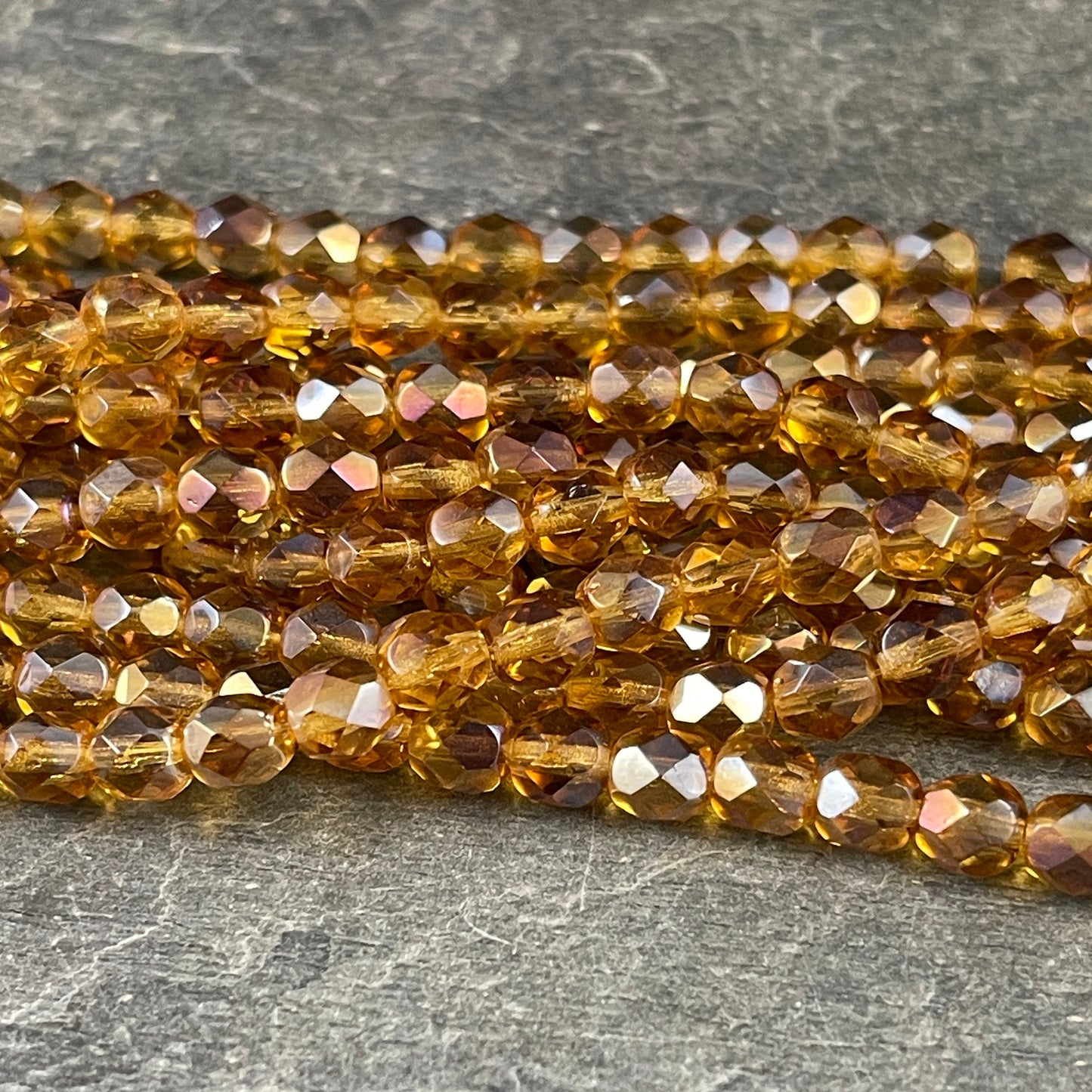 6mm Honey Gold Czech Glass Faceted Round Beads ~ 6mm Gold Topaz Beads ~ Twilight Topaz Transparent Gold (FP6/SM-W1006) * Qty. 25