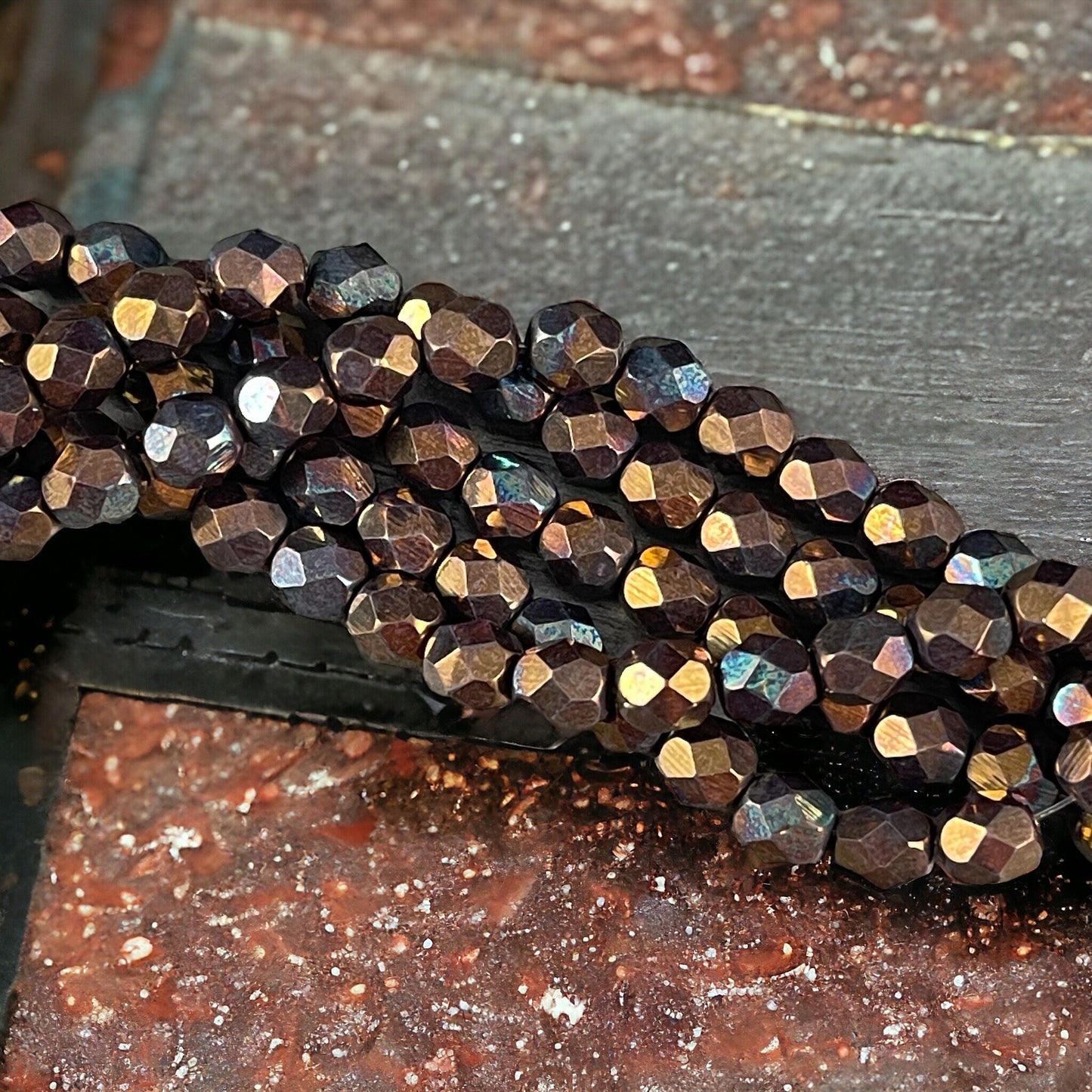 Czech Glass Beads - 6mm Faceted Round Beads, Oxidized Bronze Clay, Bronze Iris (FP6/SM-15768) * Qty. 25