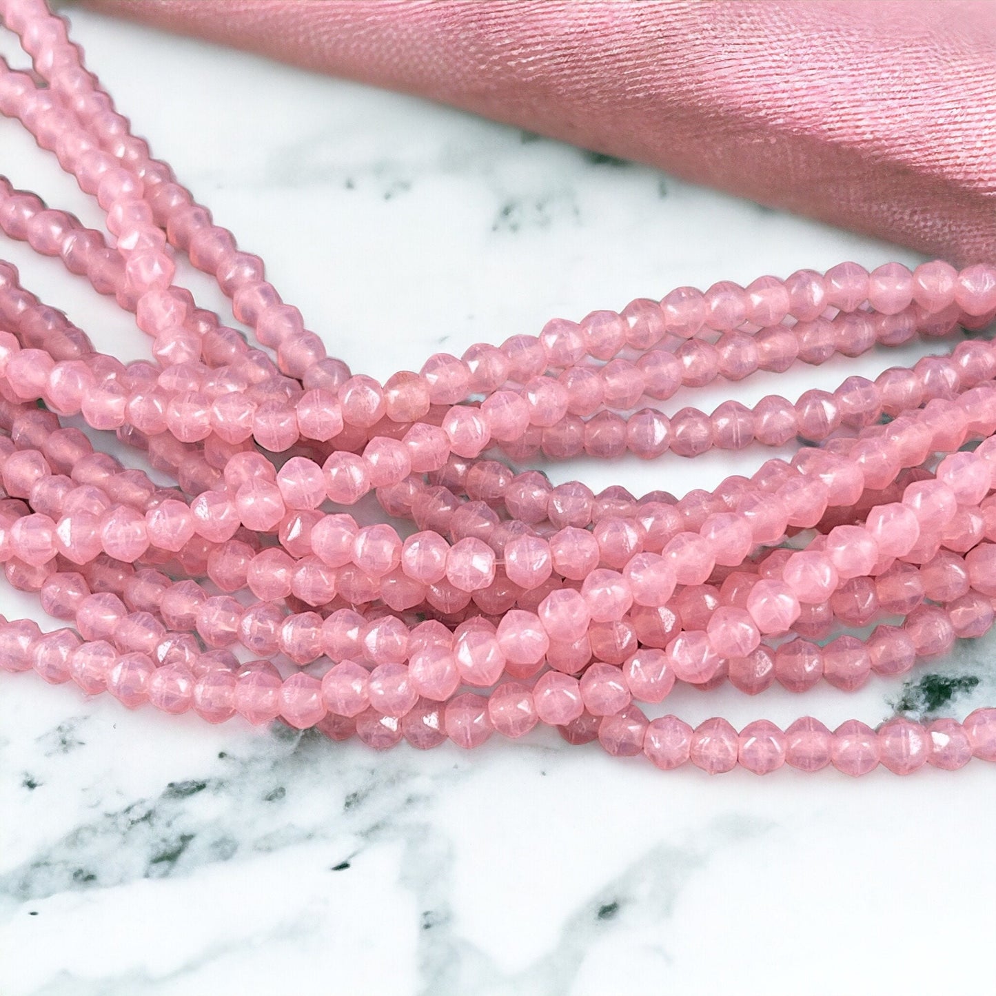 Czech Glass Beads - 3mm Milky Pink Beads - Small Pink Spacer Beads (EC3/SM-M71010) * Qty. 50