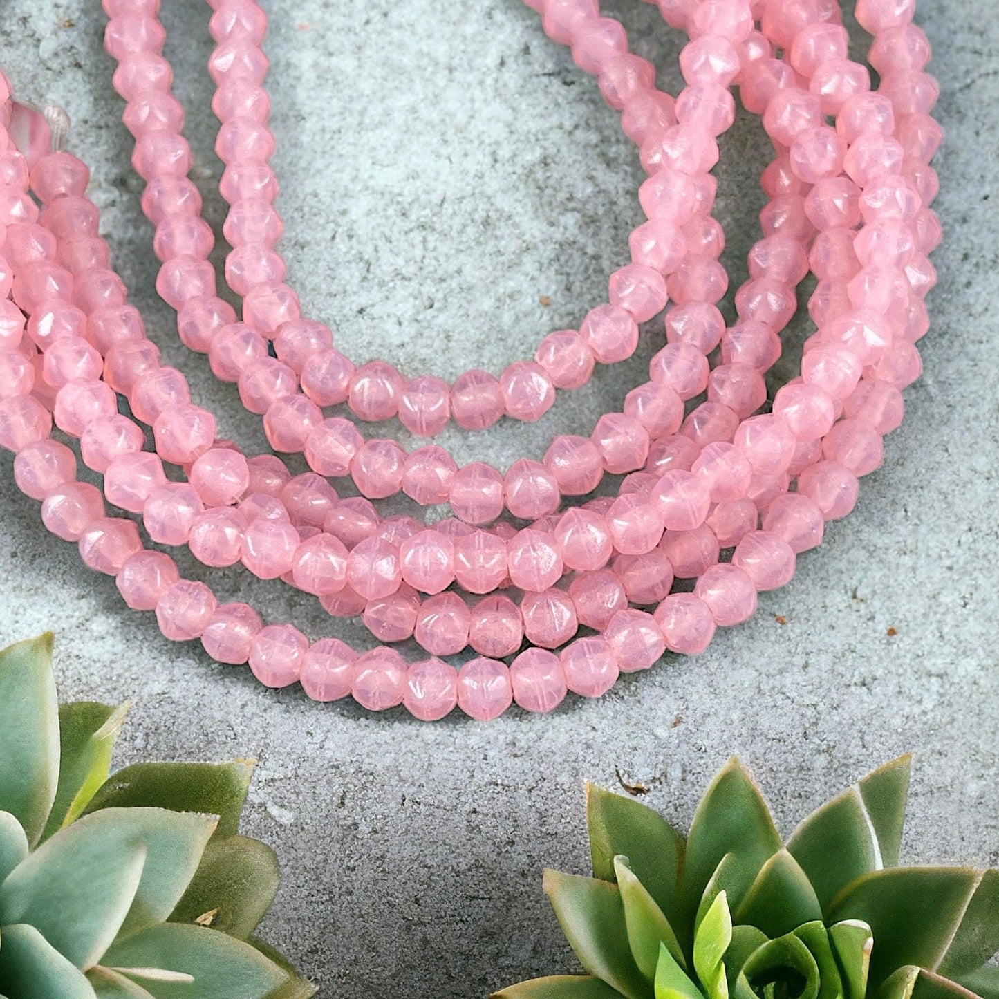 Czech Glass Beads - 3mm Milky Pink Beads - Small Pink Spacer Beads (EC3/SM-M71010) - Qty. 50