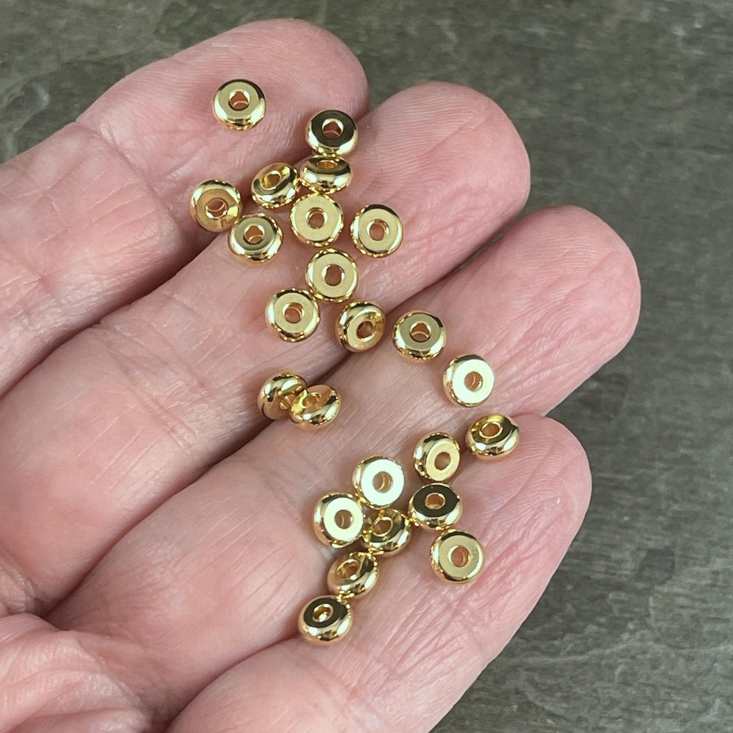 18k Gold Plated Stainless Steel Spacer Beads ~ 4x2mm Rondelle Beads, Flat Disc Spacers, Gold Spacers (STAS-P297-01C) * Qty. 20