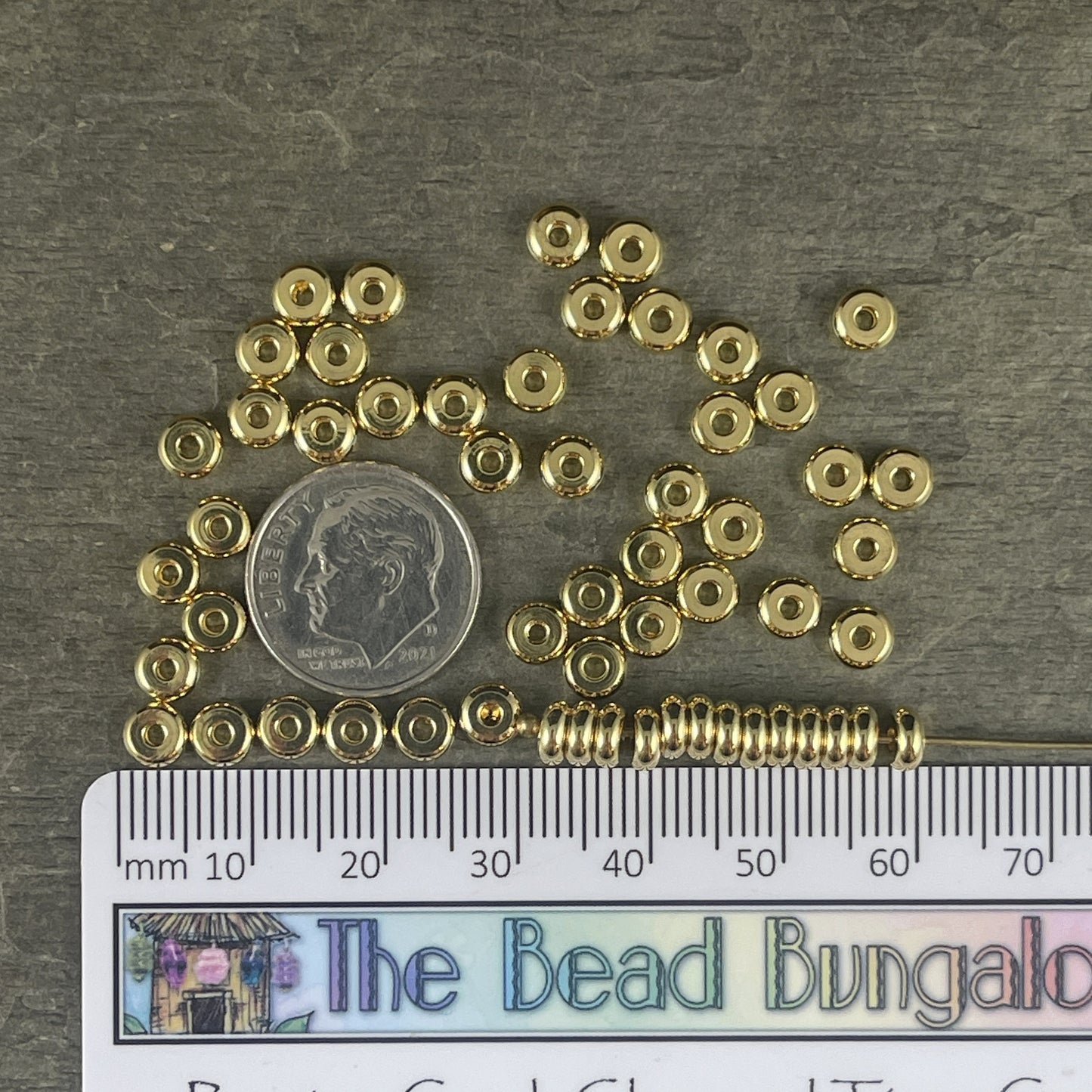 18k Gold Plated Stainless Steel Spacer Beads ~ 4x2mm Rondelle Beads, Flat Disc Spacers, Gold Spacers (STAS-P297-01C) * Qty. 20