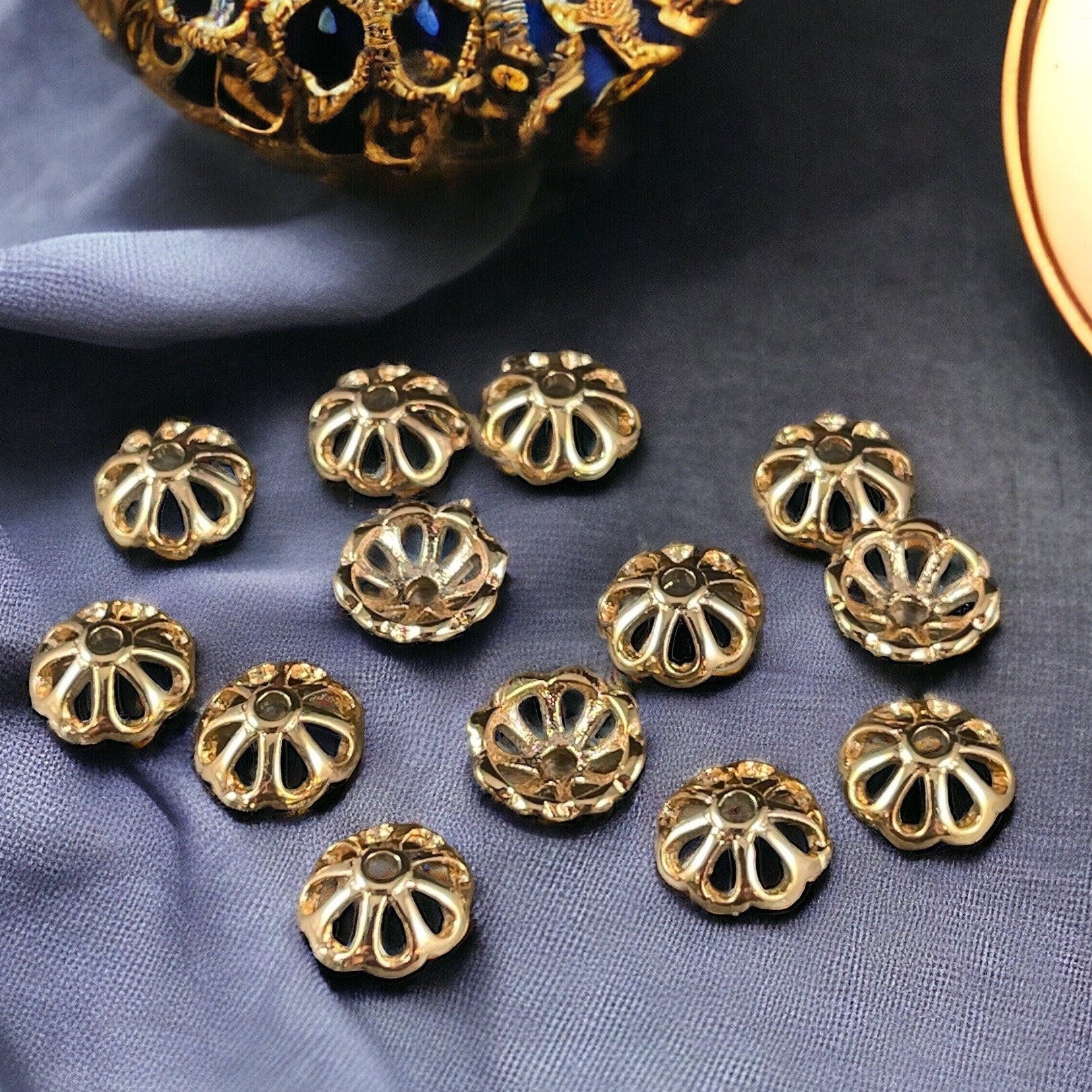 18k Gold Plated Brass Bead Caps, 8-Petal Shape, Nickel Free 8mm Gold Bead Caps (F727-74G-NR) * Qty. 20