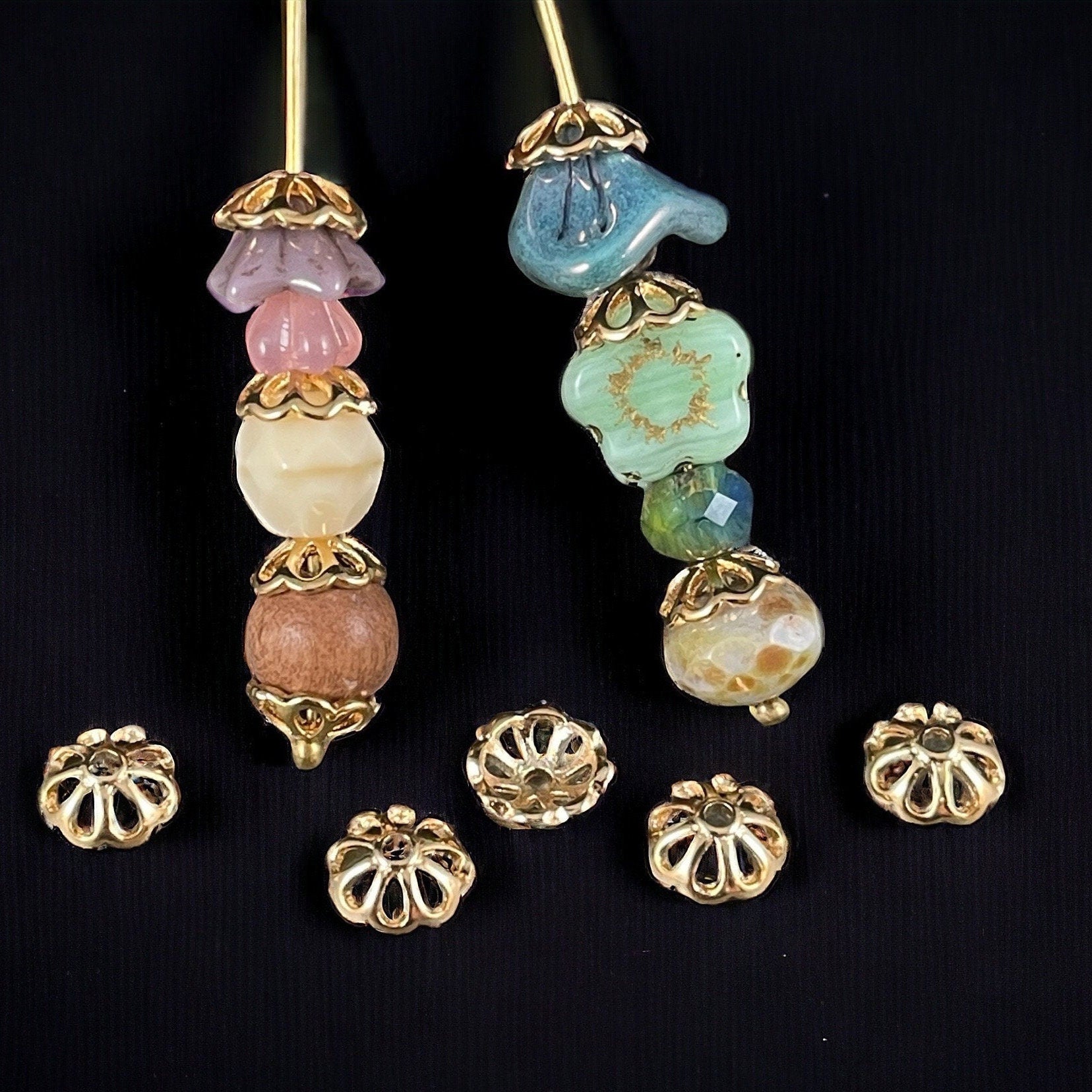 18k Gold Plated Brass Bead Caps, 8-Petal Shape, Nickel Free 8mm Gold Bead Caps (F727-74G-NF) * Qty. 20