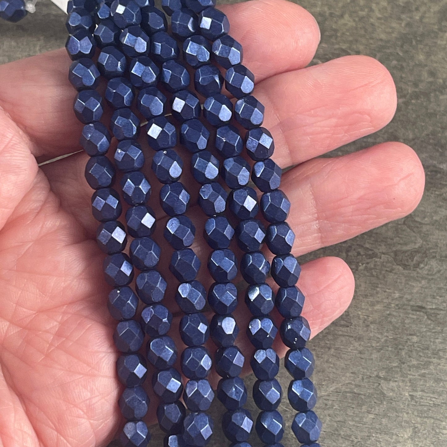 6mm Metallic Navy Blue Faceted Round Beads - Metallic Dark Blue Czech Glass Beads (FP6/SM-07B07) * Qty. 25