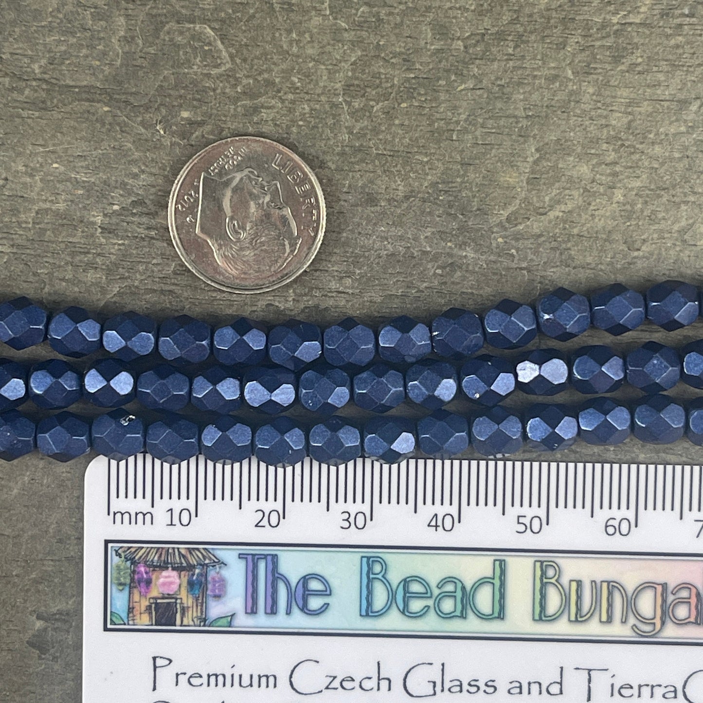 6mm Metallic Navy Blue Faceted Round Beads - Metallic Dark Blue Czech Glass Beads (FP6/SM-07B07) * Qty. 25