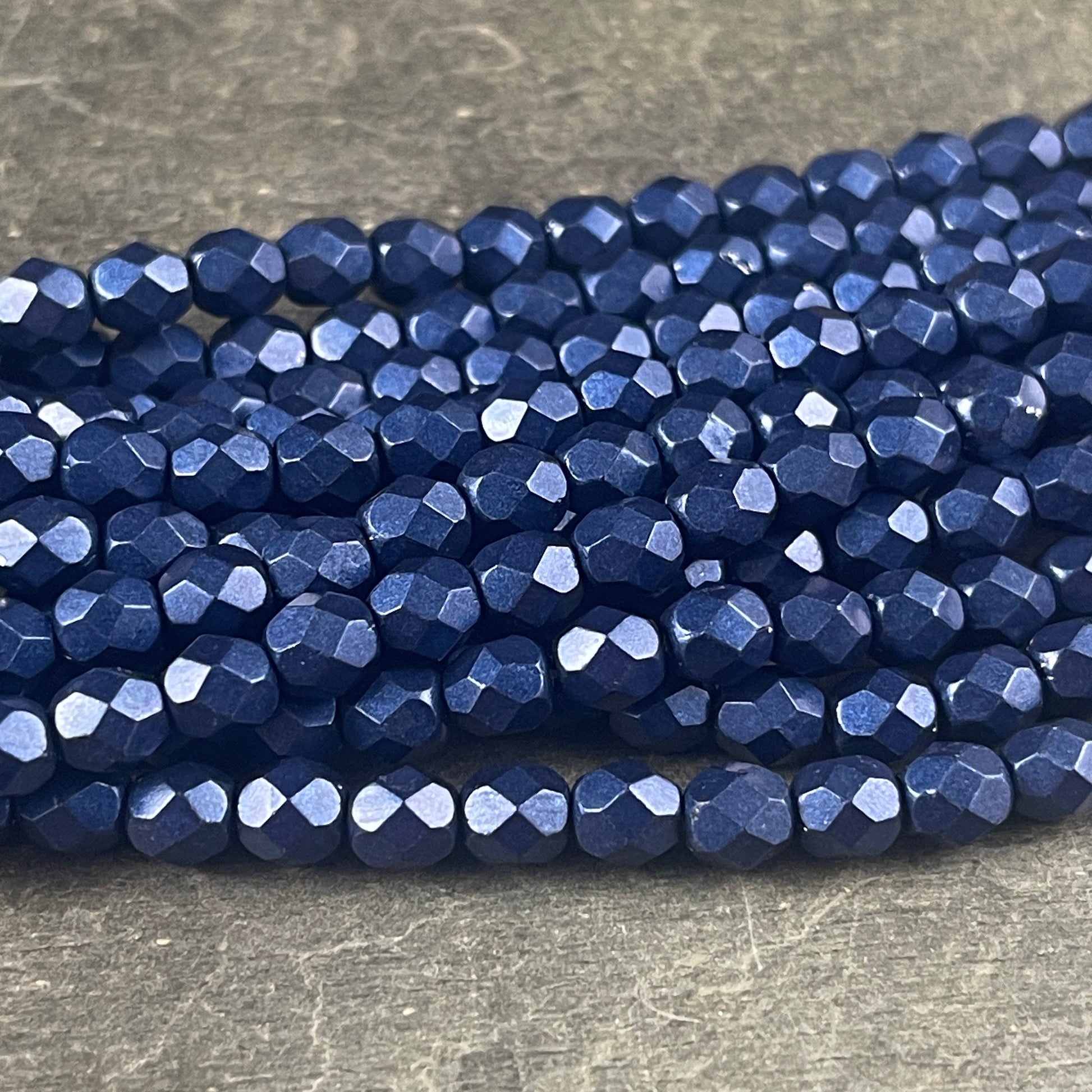 6mm Metallic Navy Blue Faceted Round Beads - Metallic Dark Blue Czech Glass Beads (FP6/SM-07B07) * Qty. 25