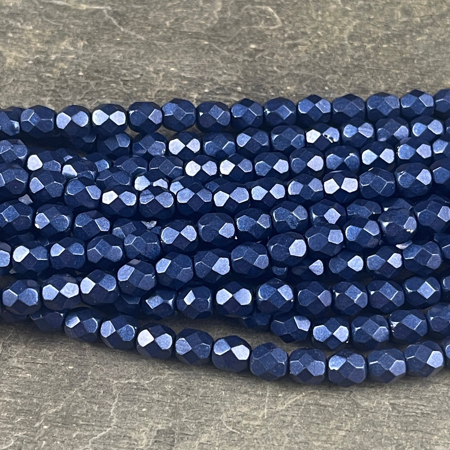 6mm Metallic Navy Blue Faceted Round Beads - Metallic Dark Blue Czech Glass Beads (FP6/SM-07B07) * Qty. 25