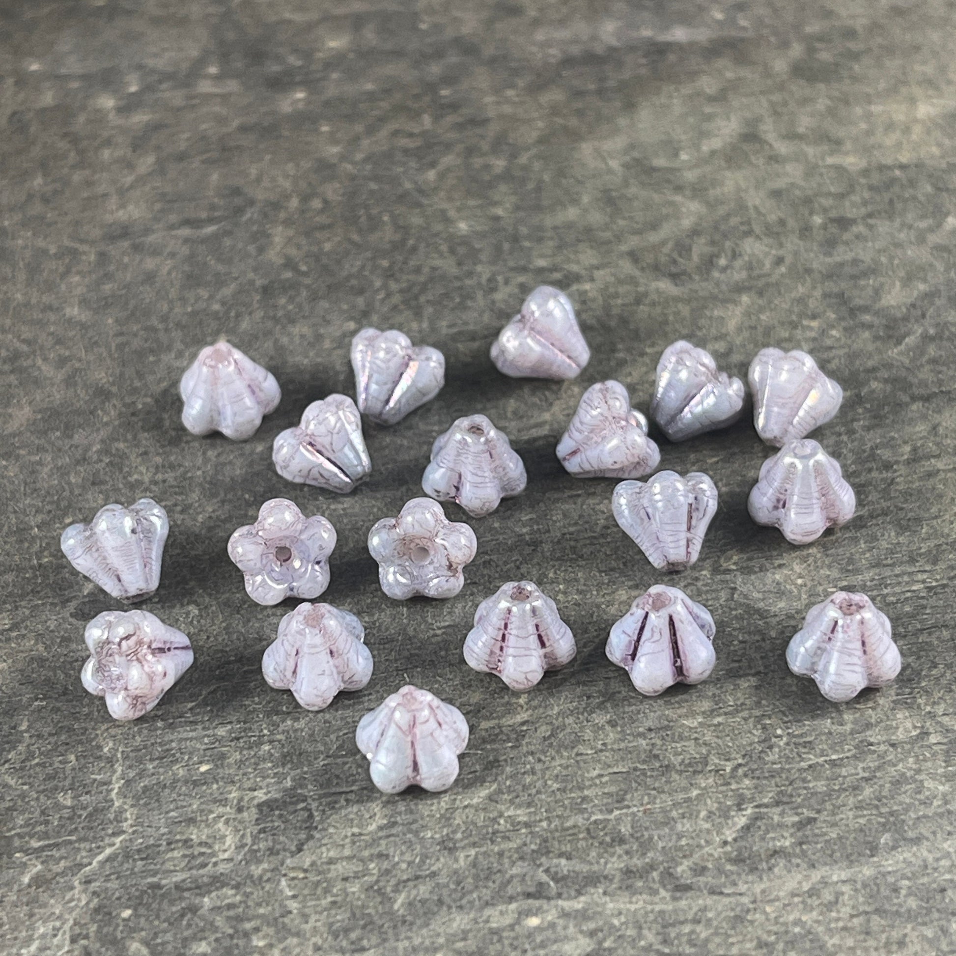 Opaque Pale Pastel Lavender Flower, 6x4mm Czech Glass Beads - 6x4mm Baby Bell Flower (FL/SM-P15726) * Qty. 50