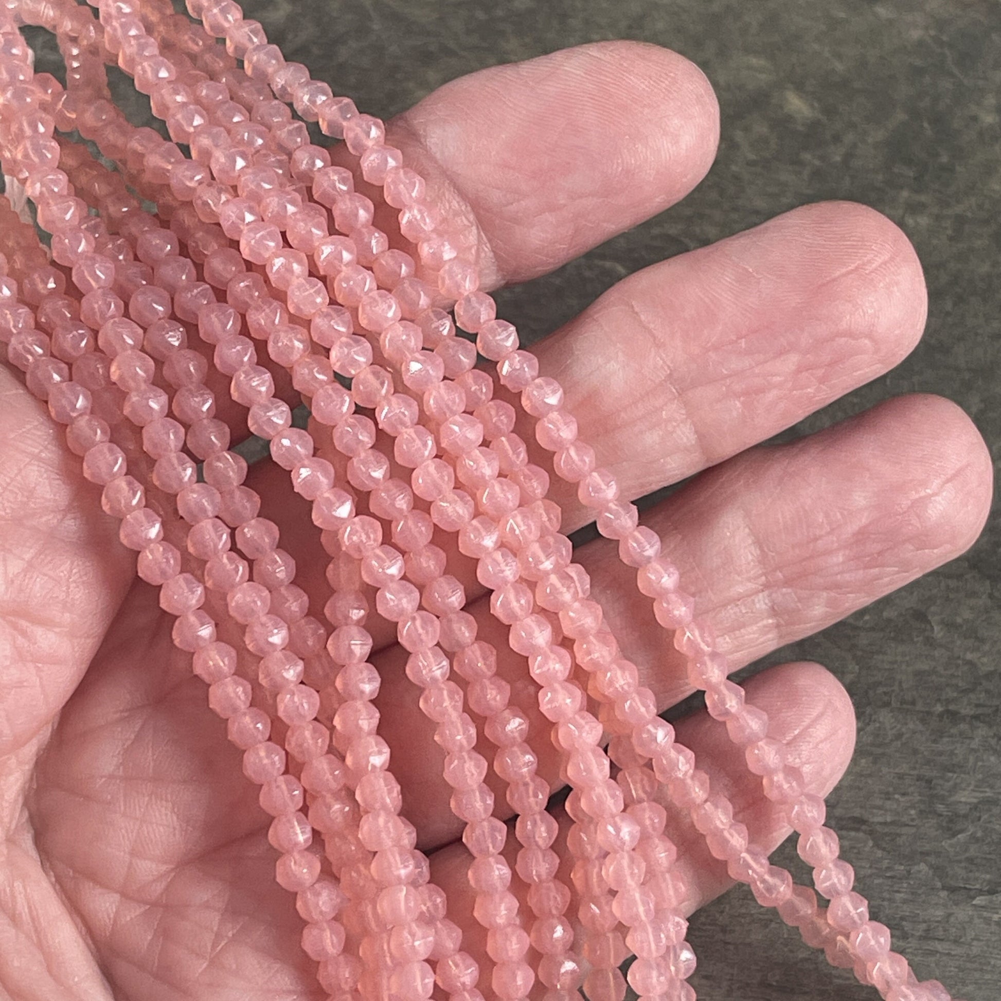 Czech Glass Beads - 3mm Pink Glass Beads, Light Pink Faceted 3mm English Cut, Milky Pink Czech Beads (EC3/SM-71010) * Qty. 50