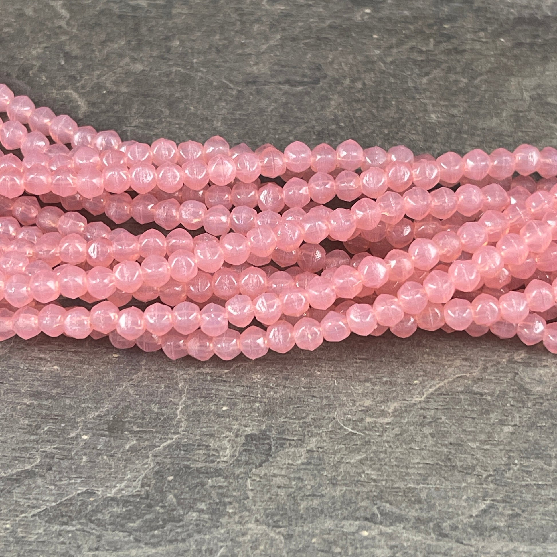 Czech Glass Beads - 3mm Pink Glass Beads, Light Pink Faceted 3mm English Cut, Milky Pink Czech Beads (EC3/SM-71010) * Qty. 50