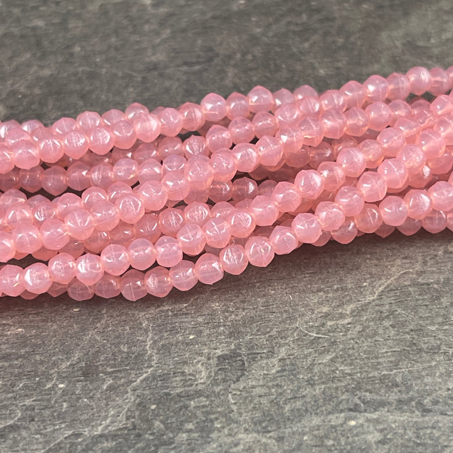 Czech Glass Beads - 3mm Pink Glass Beads, Light Pink Faceted 3mm English Cut, Milky Pink Czech Beads (EC3/SM-71010) * Qty. 50