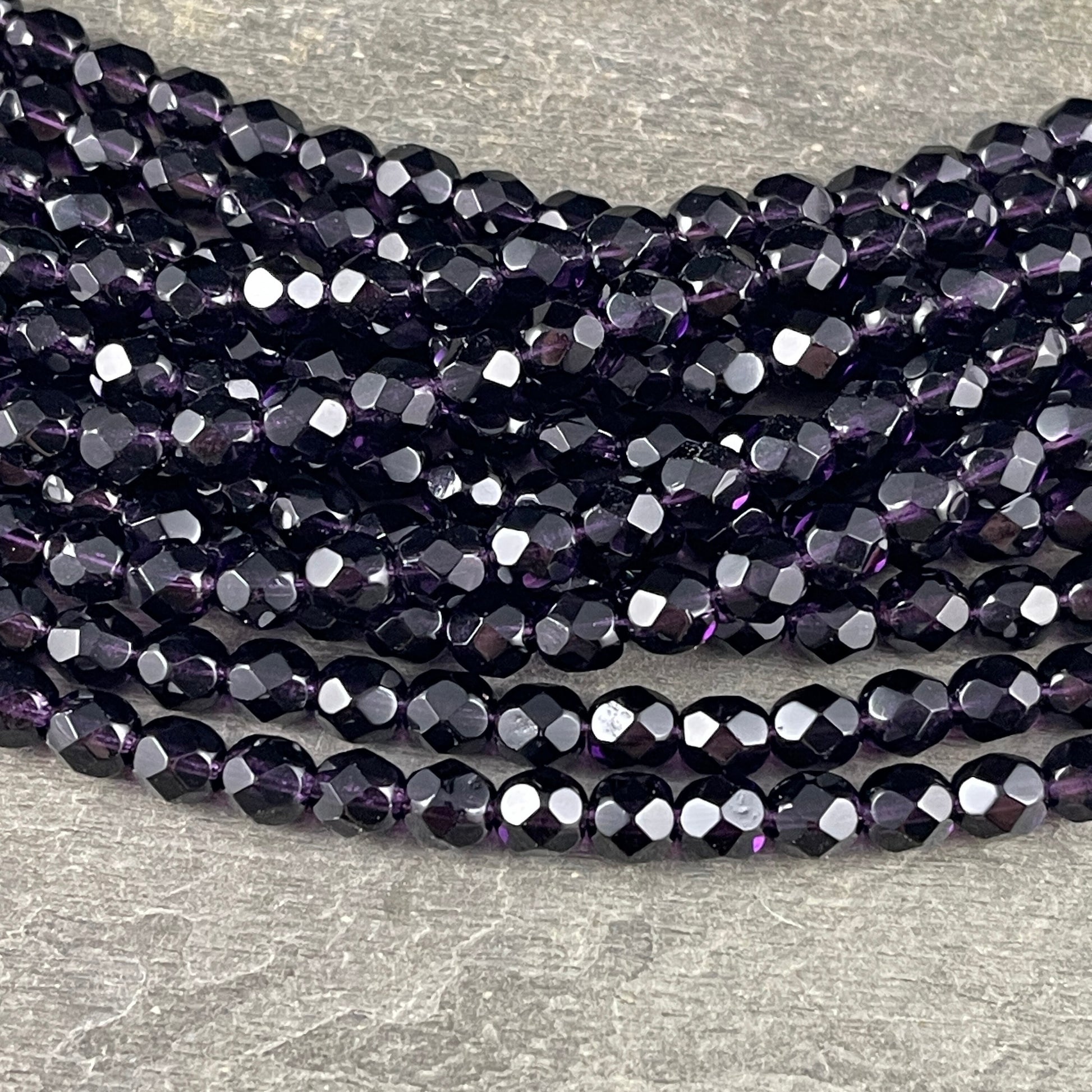 Dark Purple Czech Glass Beads, 6mm Fire Polished Faceted Round Bead - Tanzanite Purple Beads (FP6/SM-2051) * Qty 25