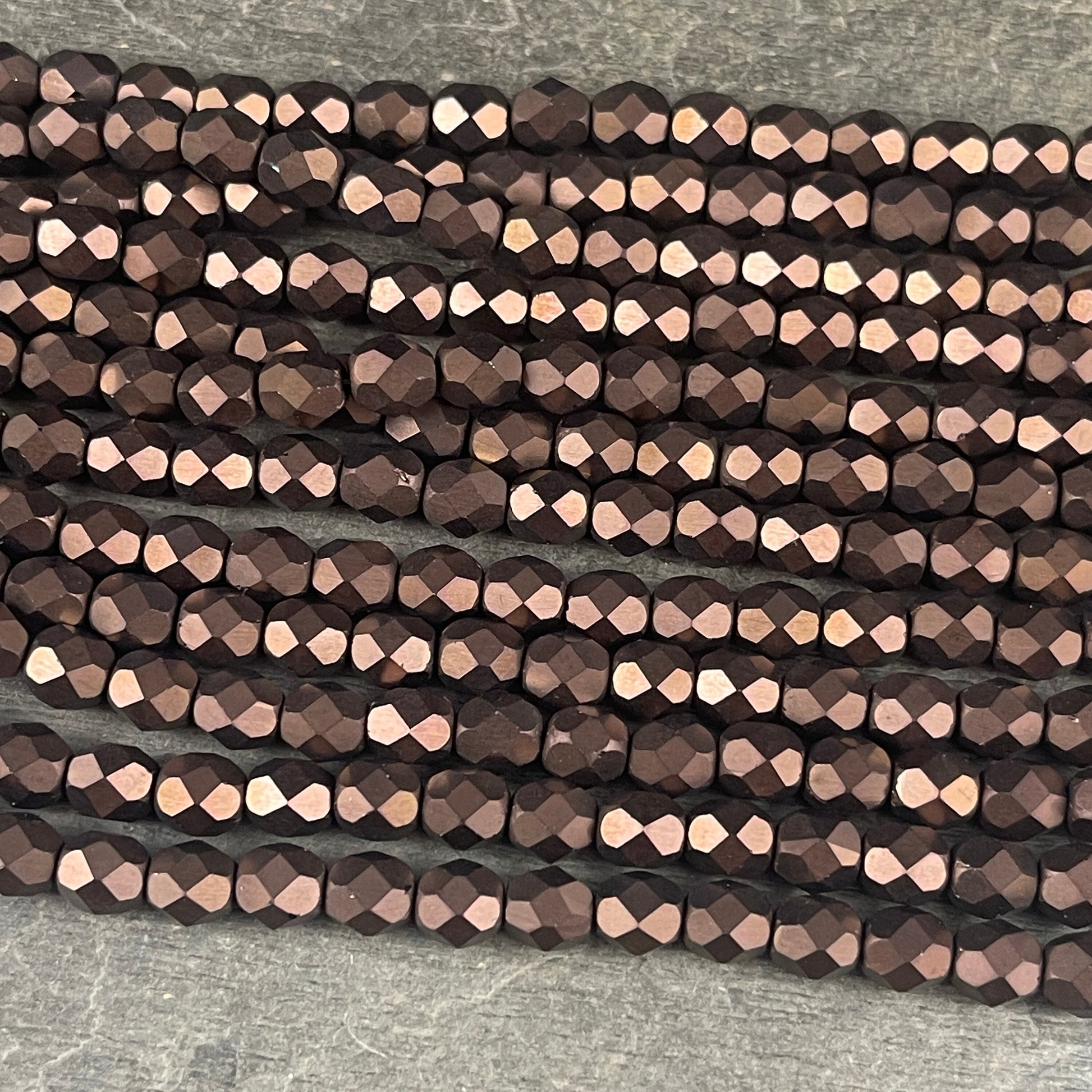 Czech Glass Beads, 6mm Opaque Brown Faceted Round Bead, Matte Bronze Metallic Beads (FP6/SM-M14415) * Qty 25