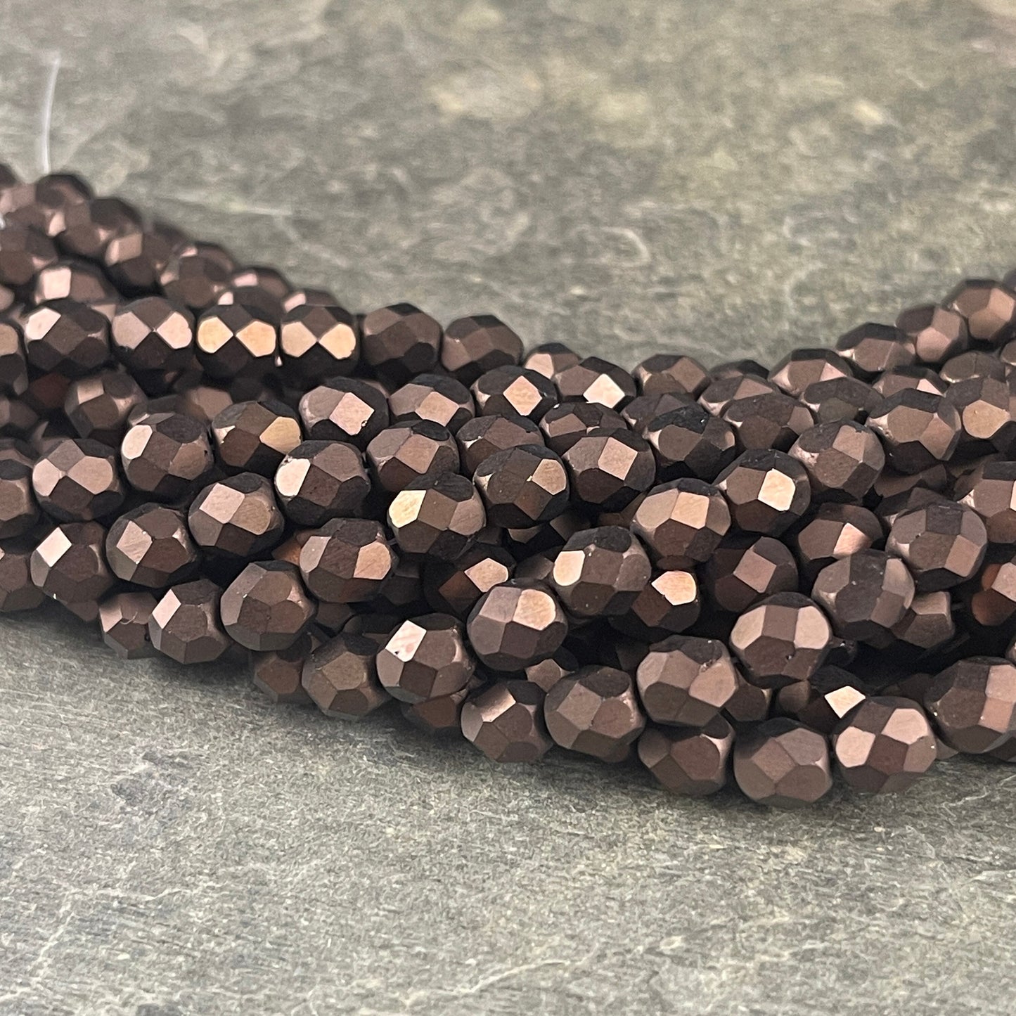 Czech Glass Beads, 6mm Opaque Brown Faceted Round Bead, Matte Bronze Metallic Beads (FP6/SM-M14415) * Qty 25