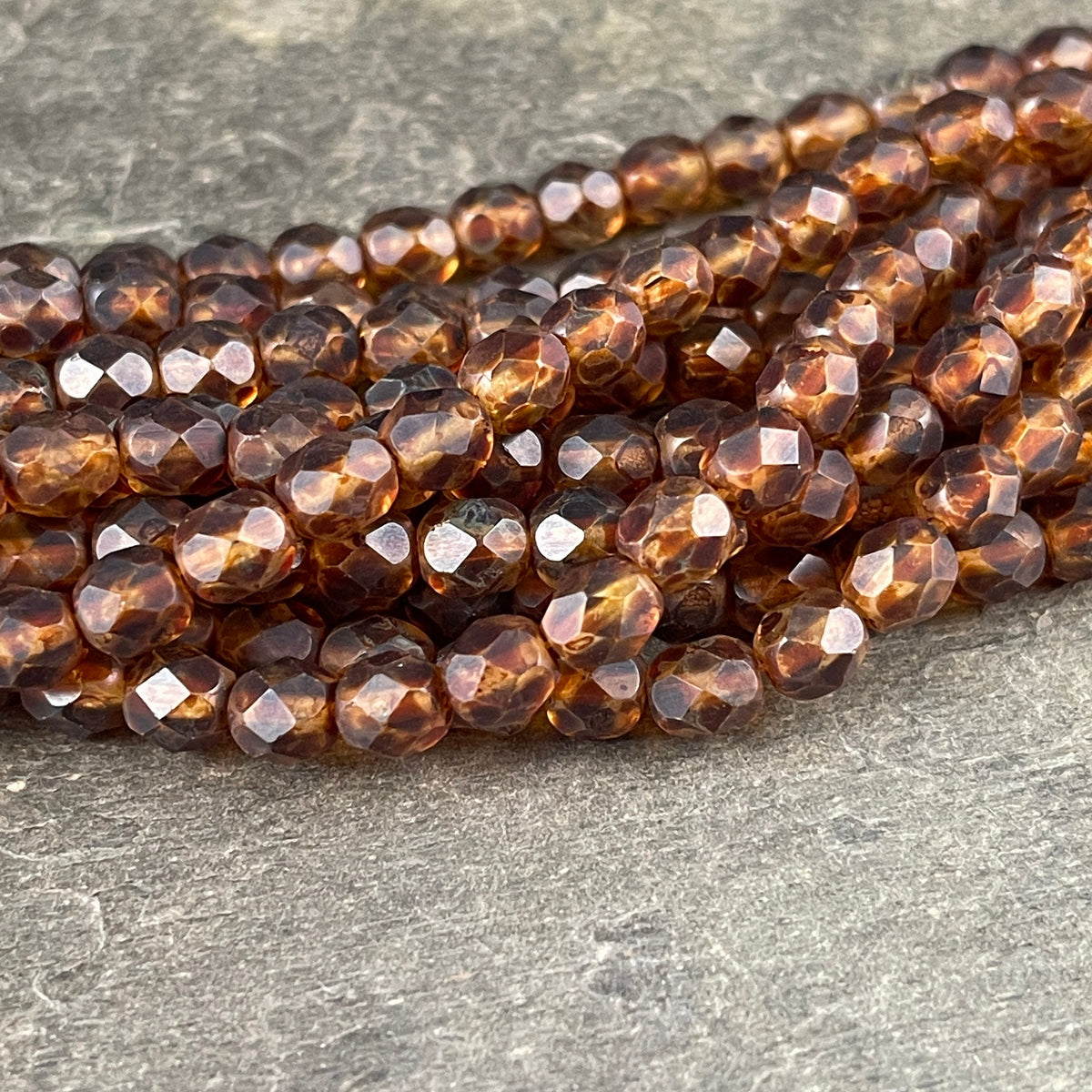 Czech Glass - Brown Picasso Beads, 6mm Faceted Round Crystal with Full Picasso and Matte Finish (FP6/SM-TM0003) * Qty 25