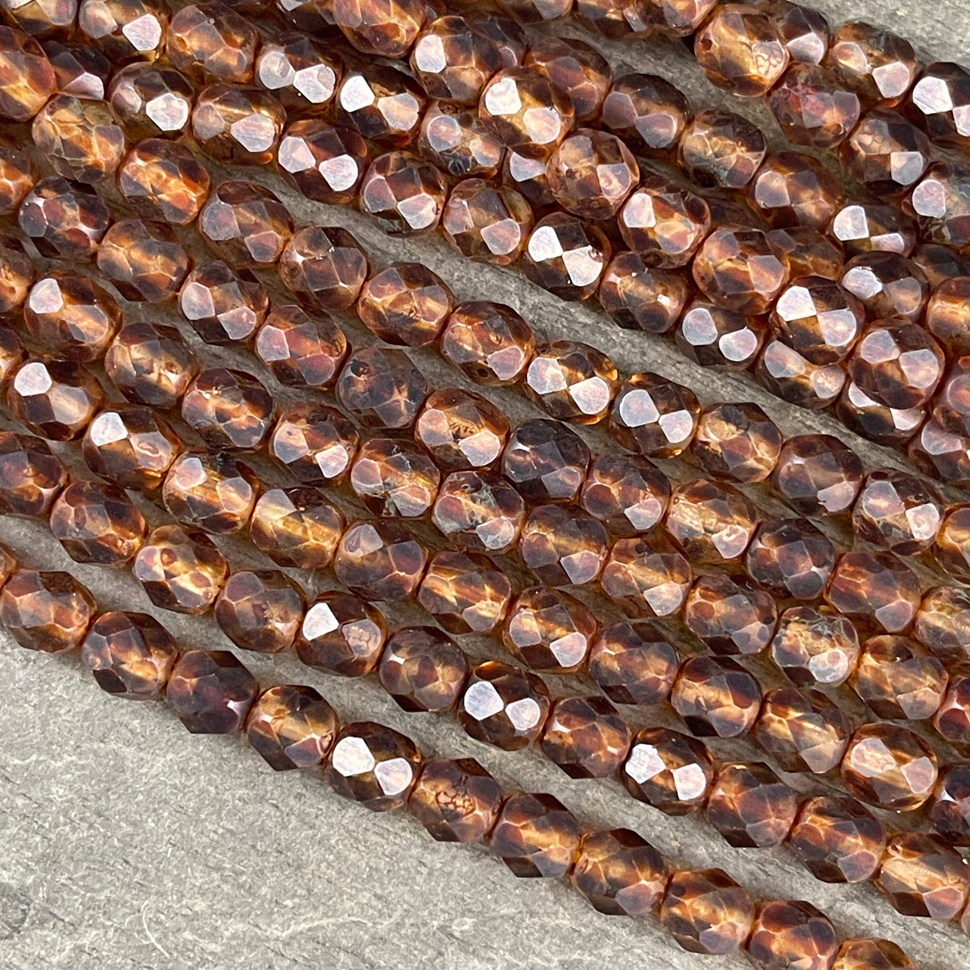 Matte Brown Picasso Beads, 6mm Czech Glass Faceted Beads - Crystal with Full Picasso and Matte Finish (FP6/SM-TM0003) * Qty 25